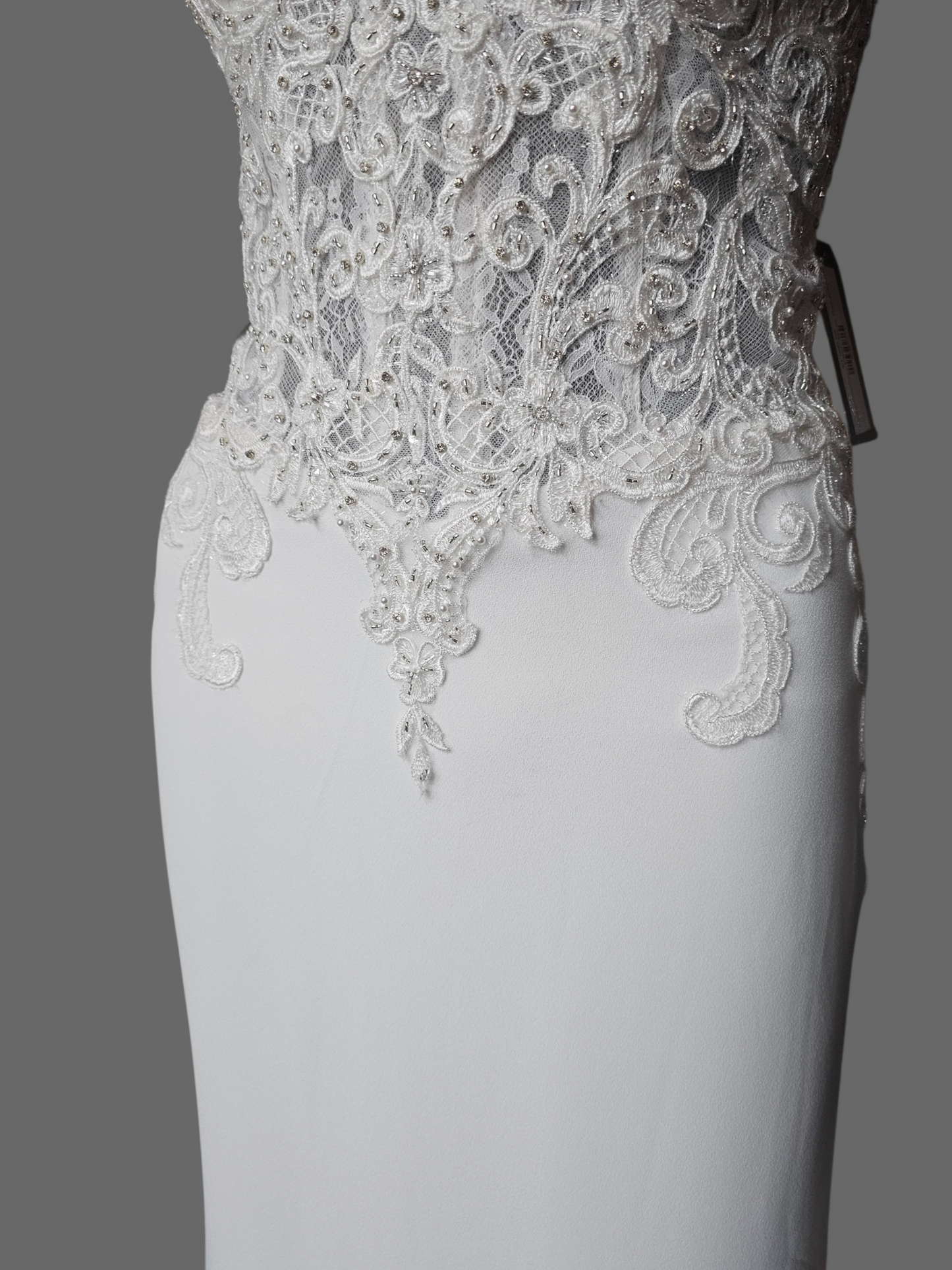 Lace Bodice/Crepe Fitted Wedding Gown - Martin Thornburg