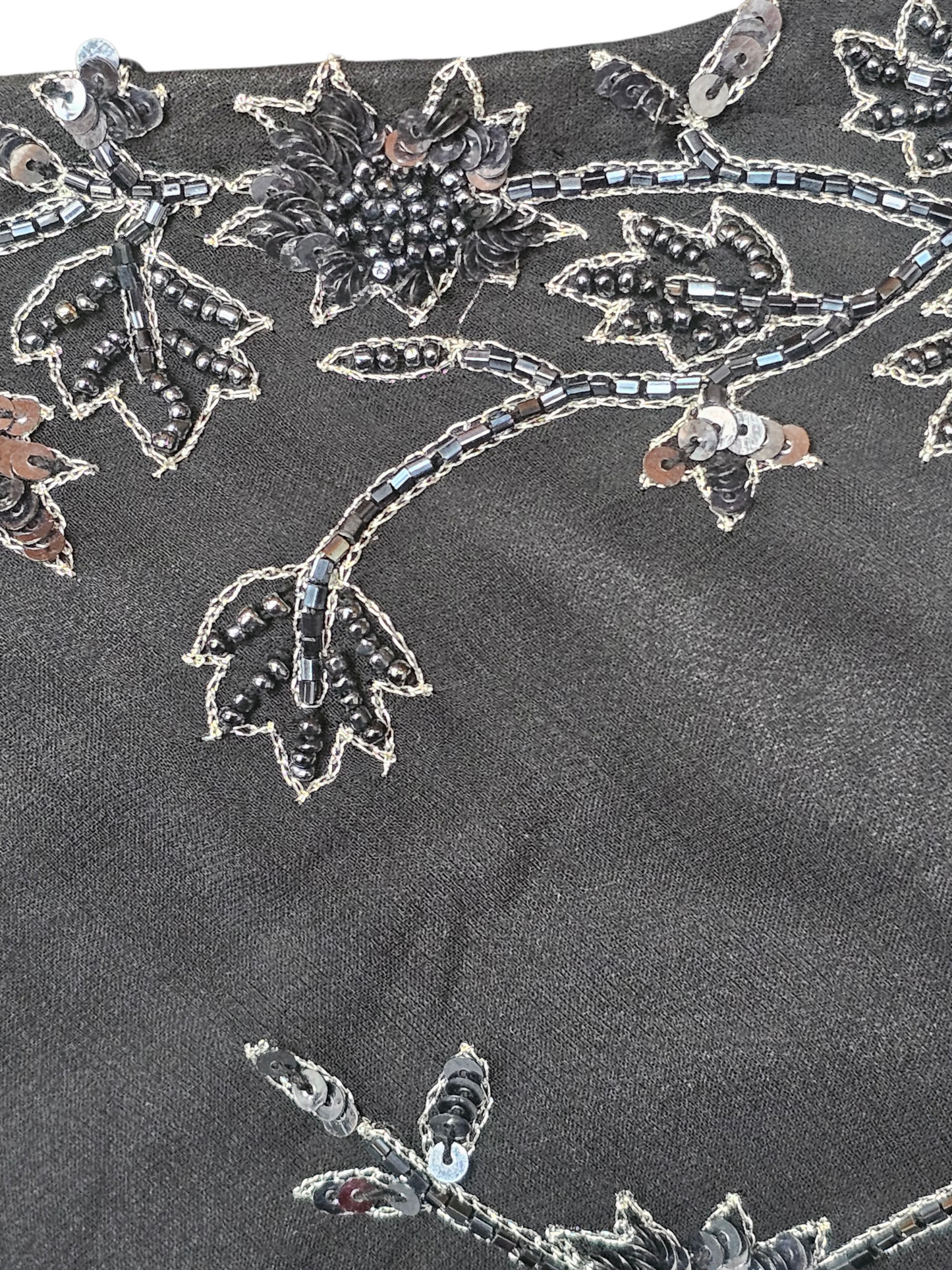 100% Silk Vintage Black Beaded Asymmetrical HighLow Dress - Scala