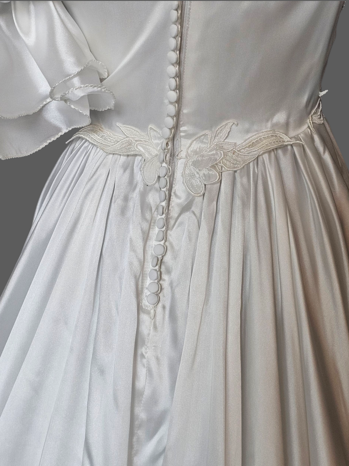 Vintage White Charmeuse Off Shoulder Wedding Gown