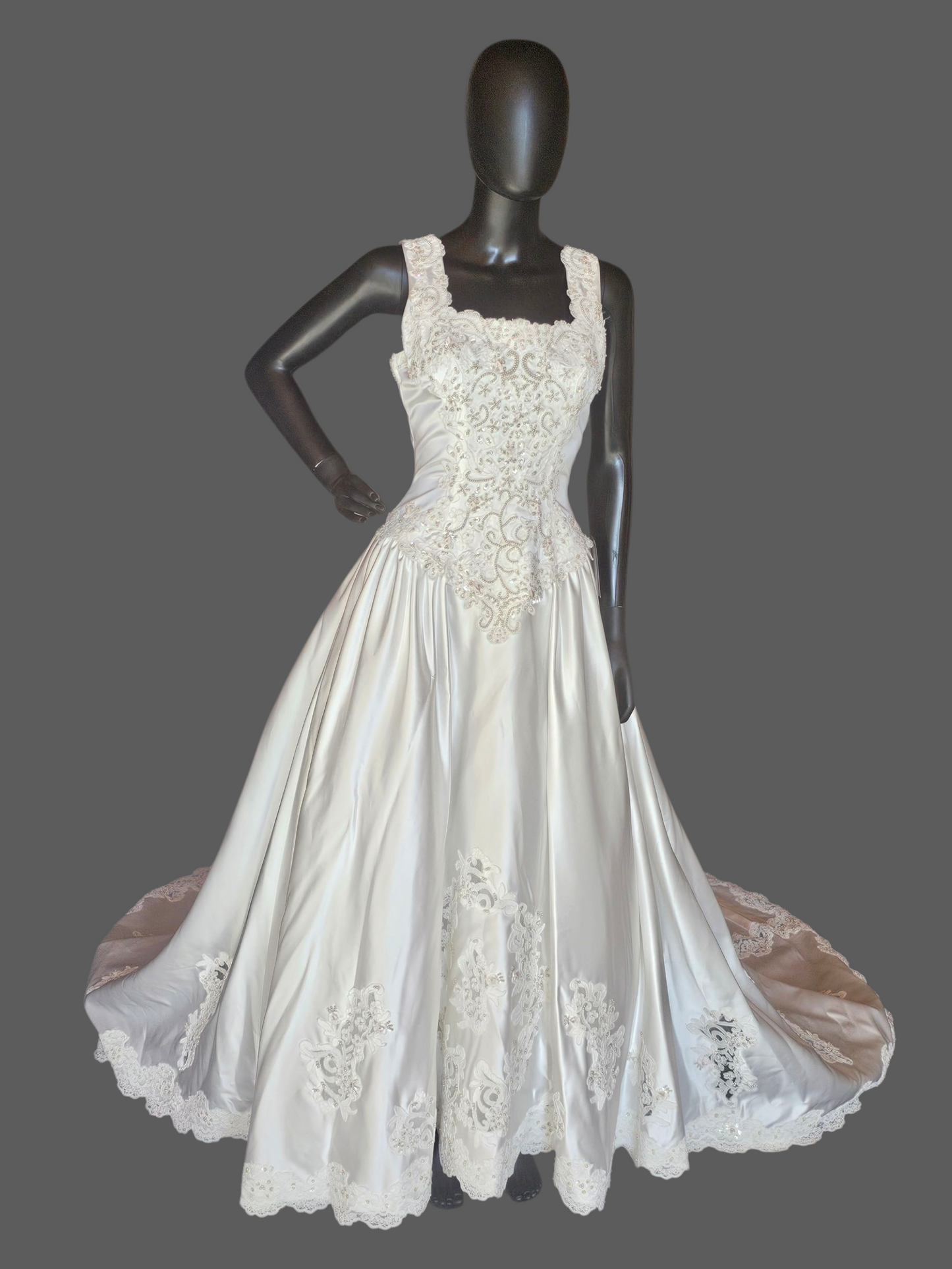 Vintage 2-Tone Square Neck Renaissance Waist Wedding Gown - Michelangelo