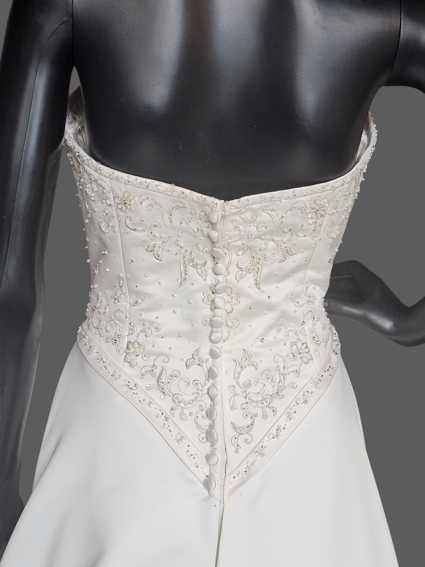 Vintage White/Blush Accent Asymetric A-Line Satin Wedding Gown - Mori Lee