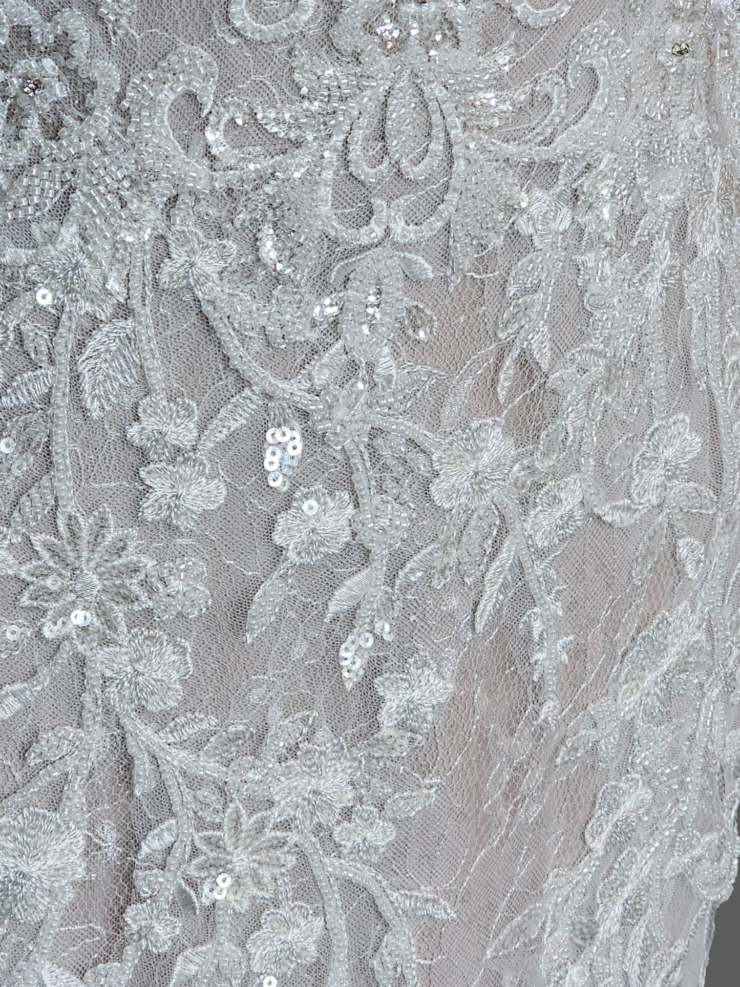 Ivory/Latte Beaded Lace Illusion Back Plunge Fit and Flare Wedding Gown - Da Vinci