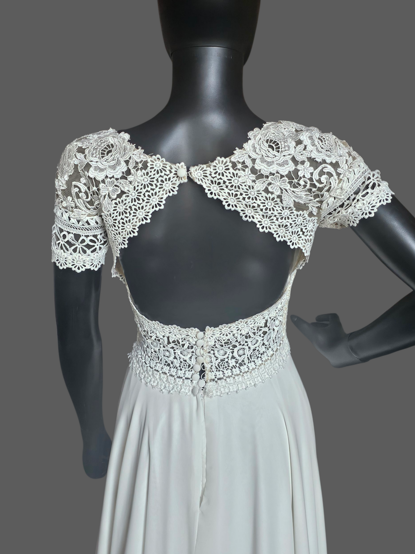 Ivory Cap Sleeve Illusion Bodice Wedding Dress - Lillan West