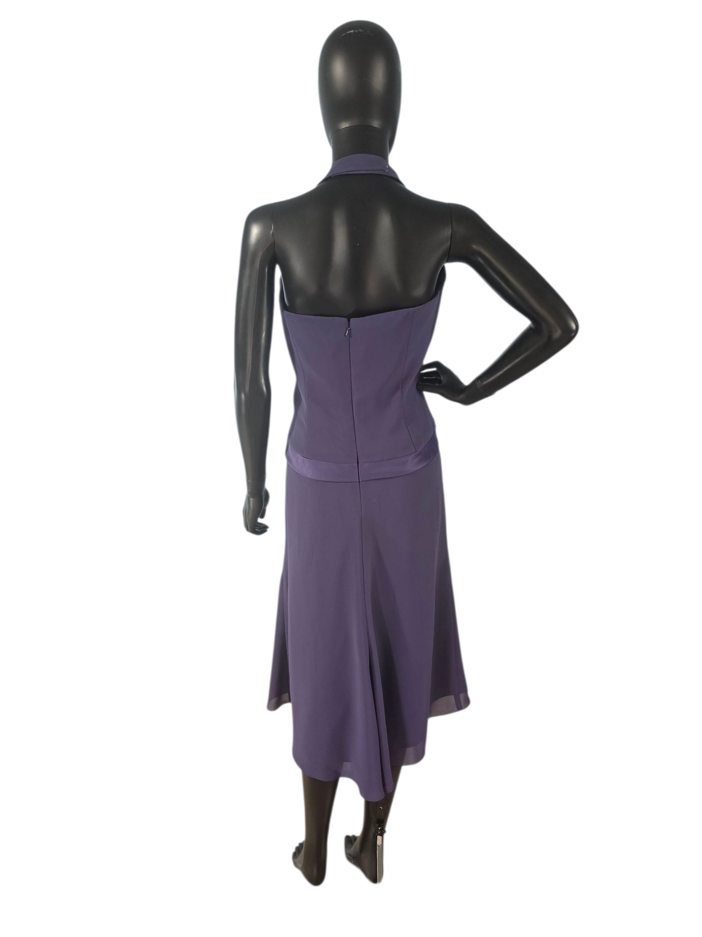 Purple Chiffon Drop Waist Halter Dress - After Six