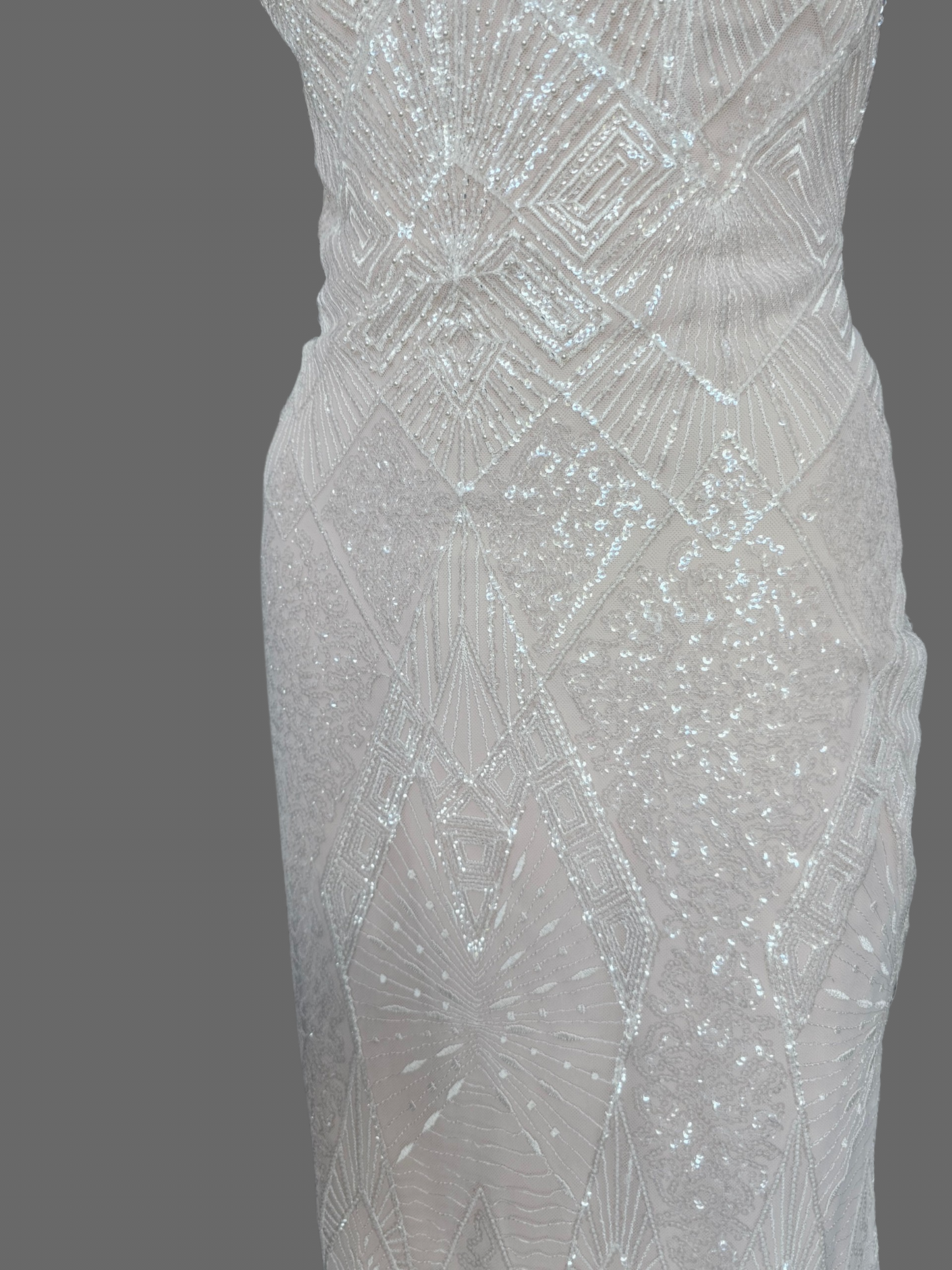Nude Art Deco Inspired Embroidered Sequin Fit/Flare Wedding Gown - Davinci