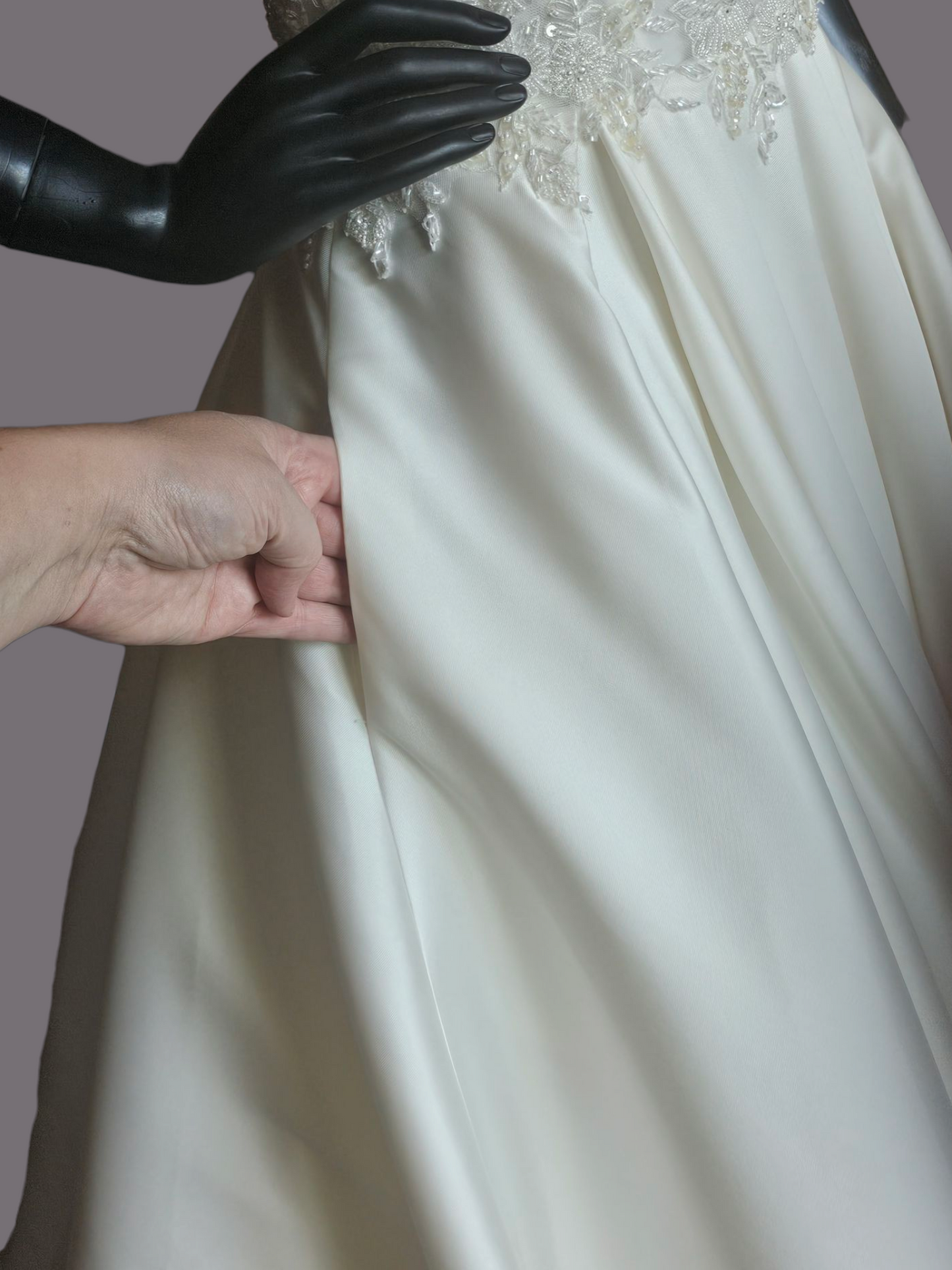 Ivory Ballgown Satin V-Neck Illusion Wedding Gown  - Da Vinci