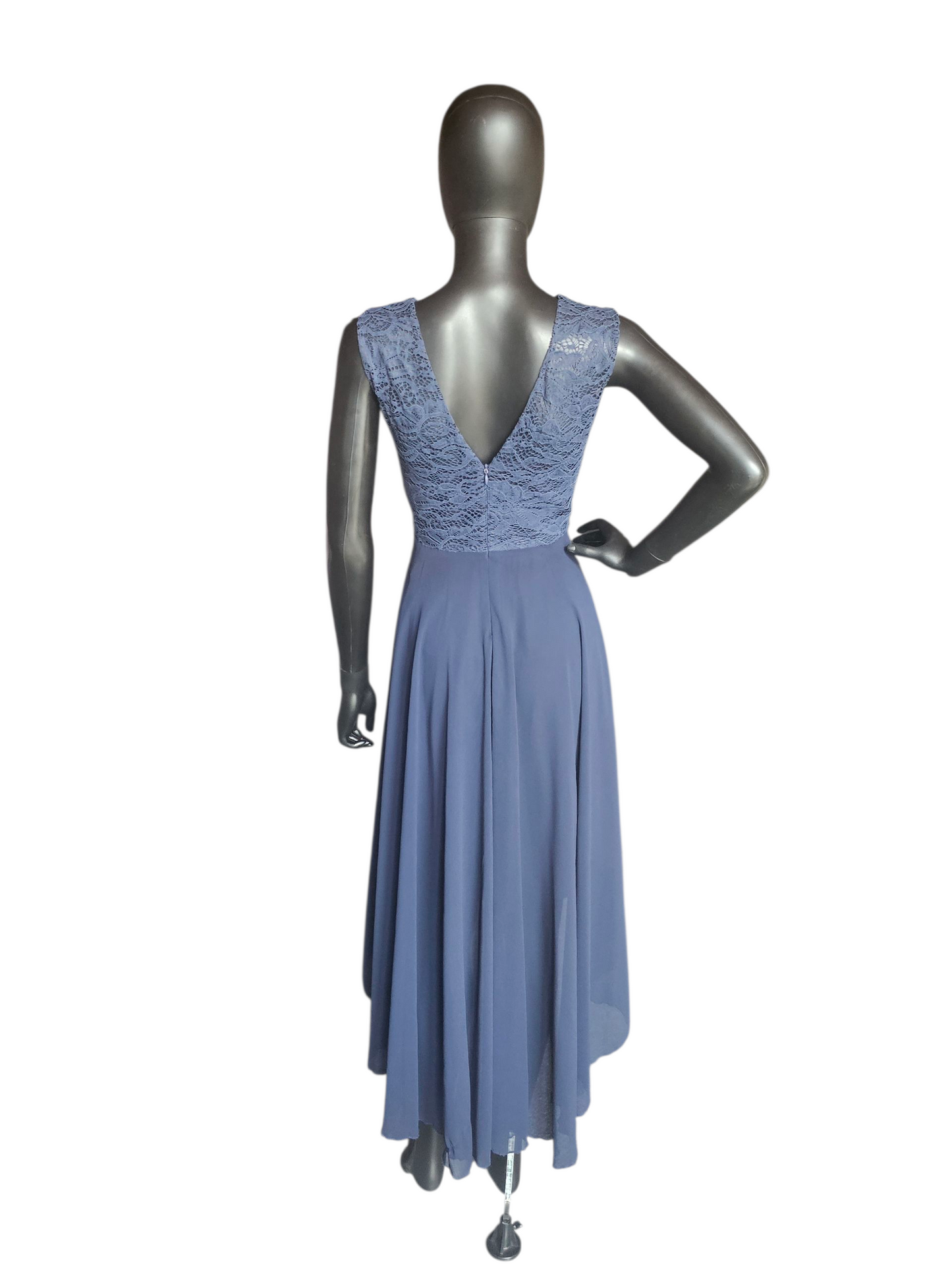 Navy Lace/Chiffon High/Low Dress