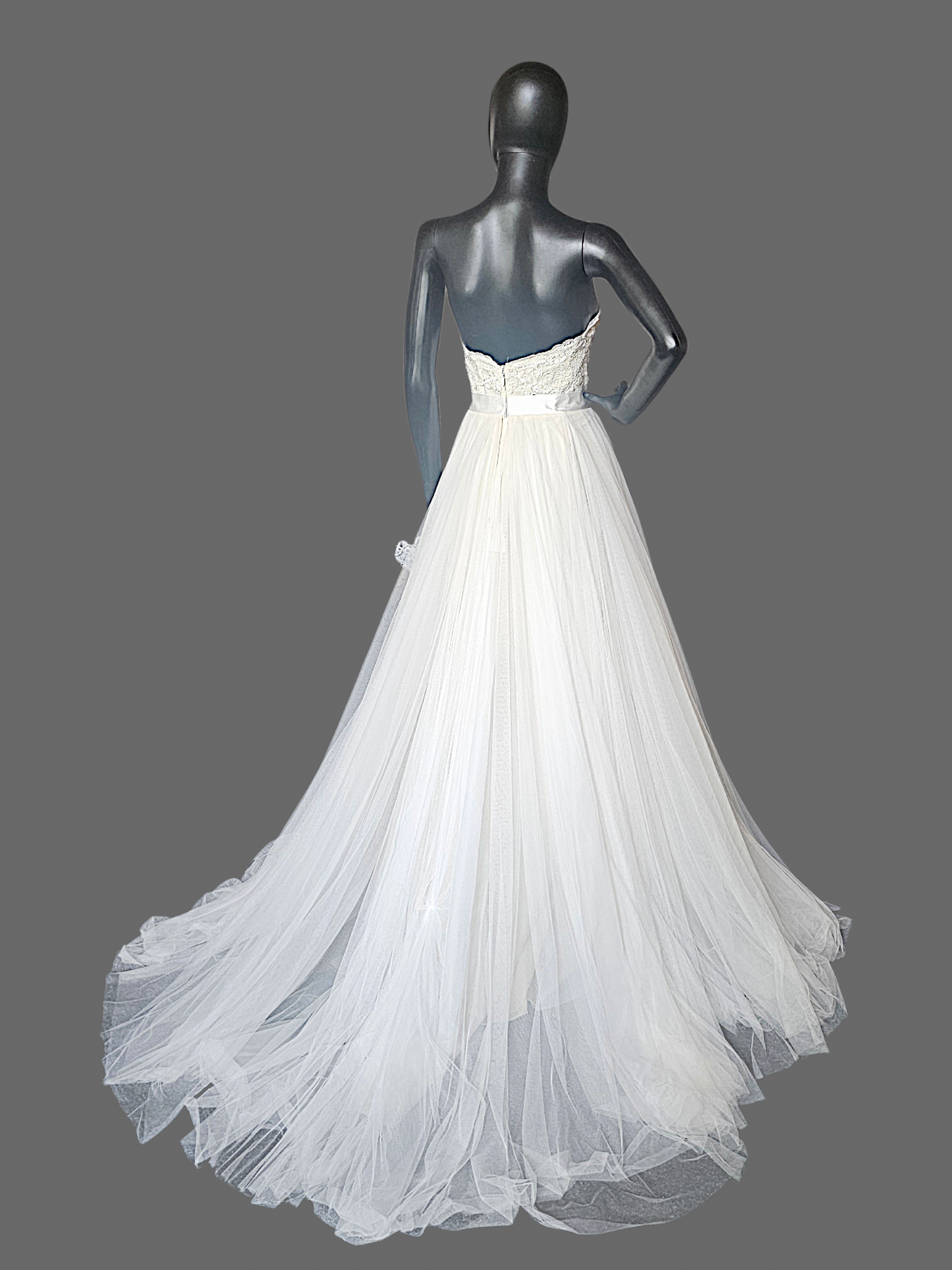 Ivory Wedding Ball Gown Net Gathered Waist Tulle Skirt Floral Sequin Lace Detail Sweetheart Strapless- Da Vinci