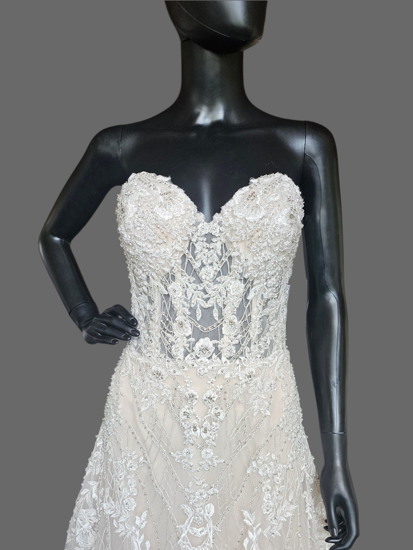 Strapless Sweetheart Illusion Bodice Beaded Fit/Flare Wedding Gown - Beloved
