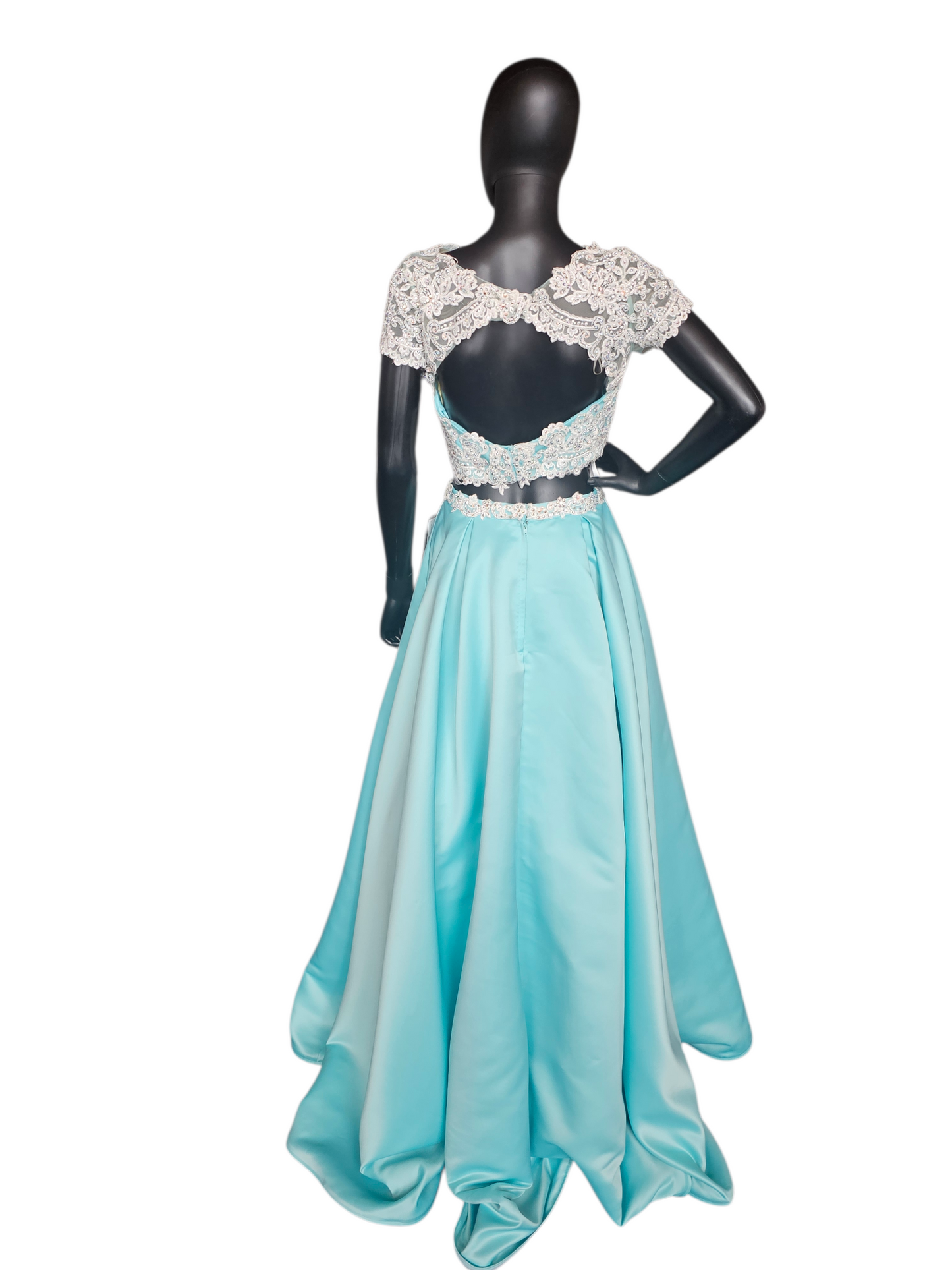 2 Piece Turquoise/White Cap Sleeve Prom/Formal Dress - Mori Lee