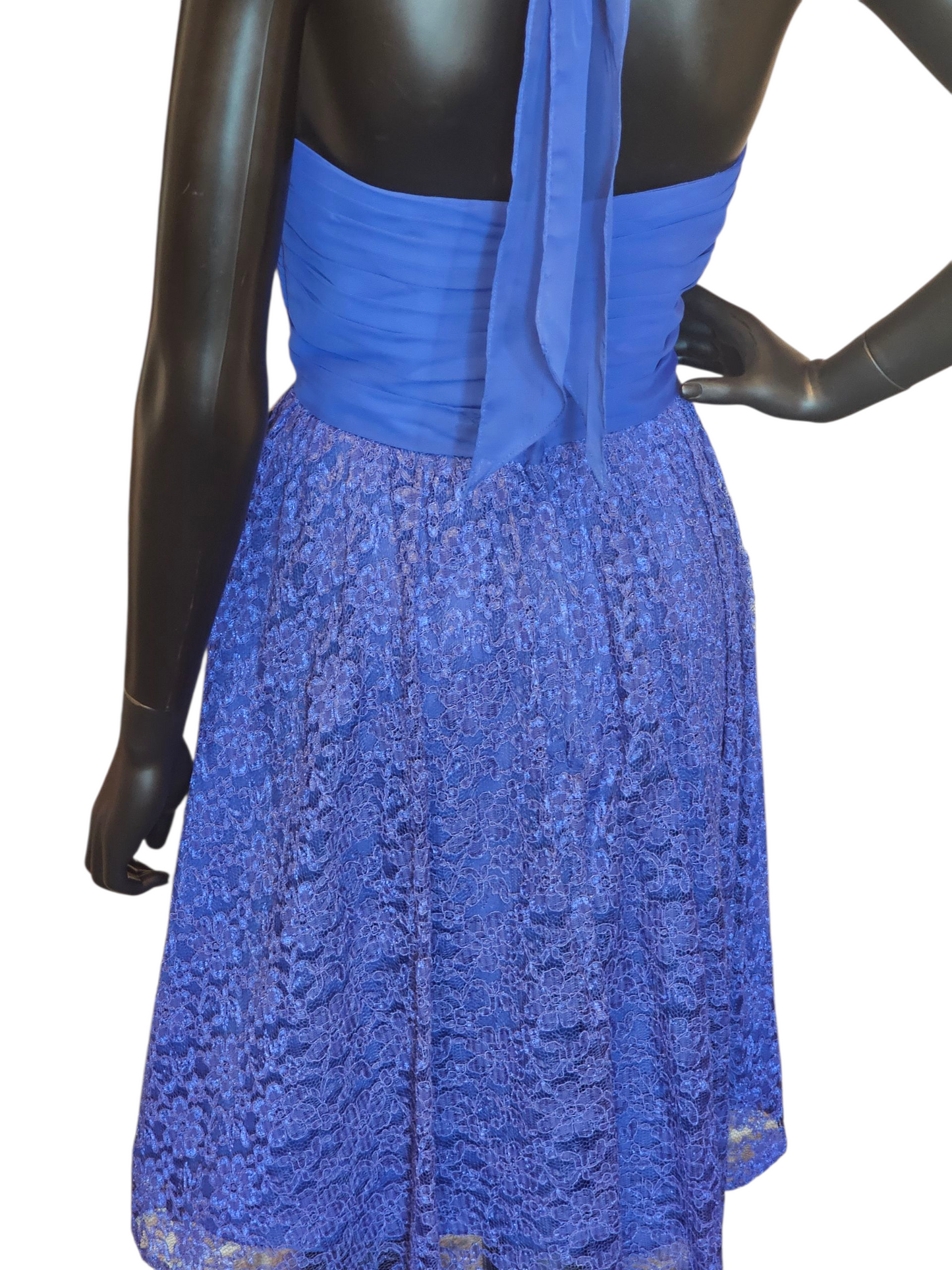 Royal Blue Chiffon/Lace Halter Party Dress - Da Vinci