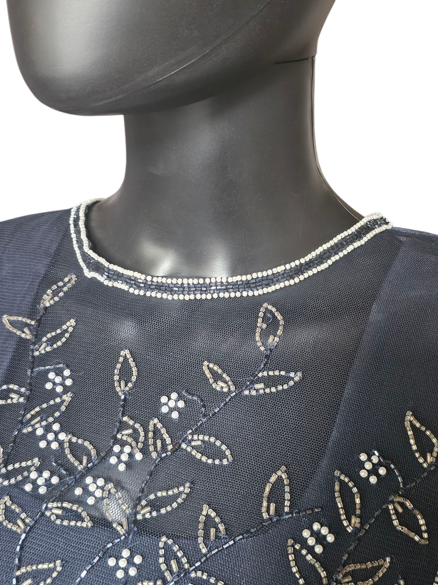 Vintage Navy Sheath Cap Sleeve Formal Dress