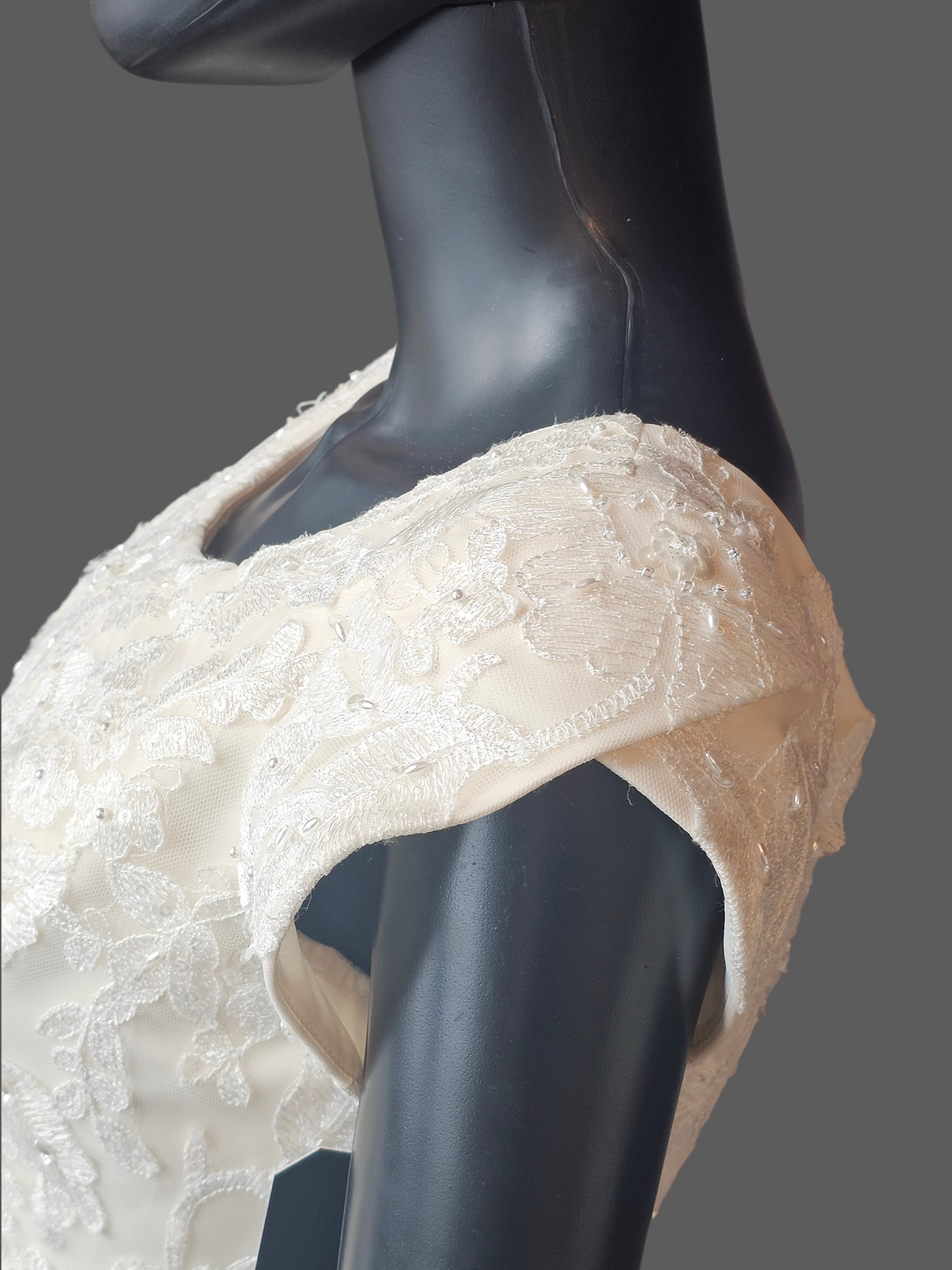 Champagne A-Line Cap Sleeve Floral Embroidered Wedding Gown - Bliss