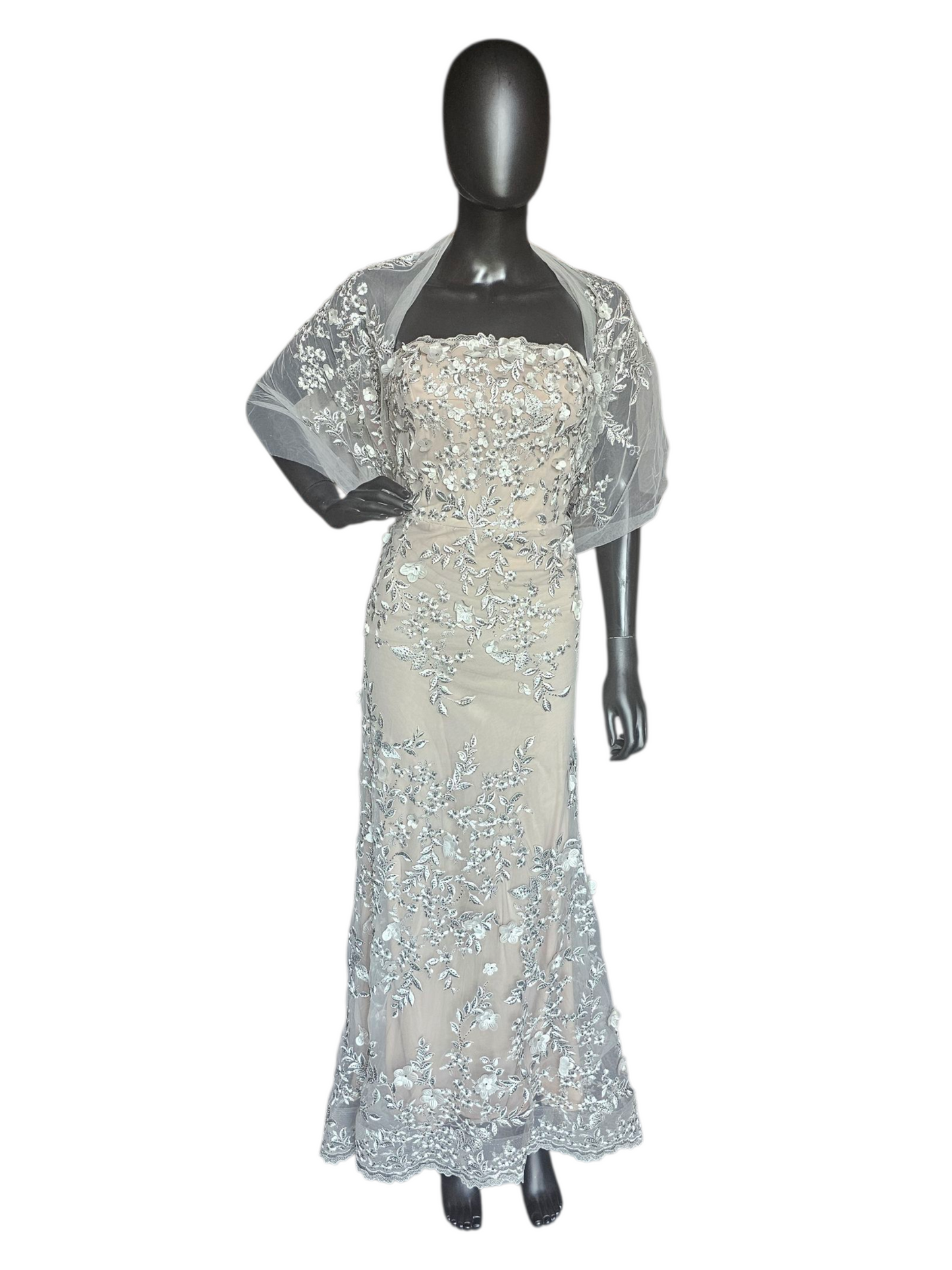 Silver/Nude 3D Floral Detail Fit/Flare Dress - Montage