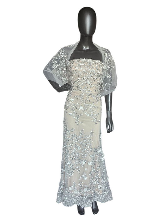 Silver/Nude 3D Floral Detail Fit/Flare Dress - Montage