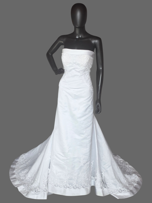 White Lace Overlay Sheath Wedding Gown - St. Patrick