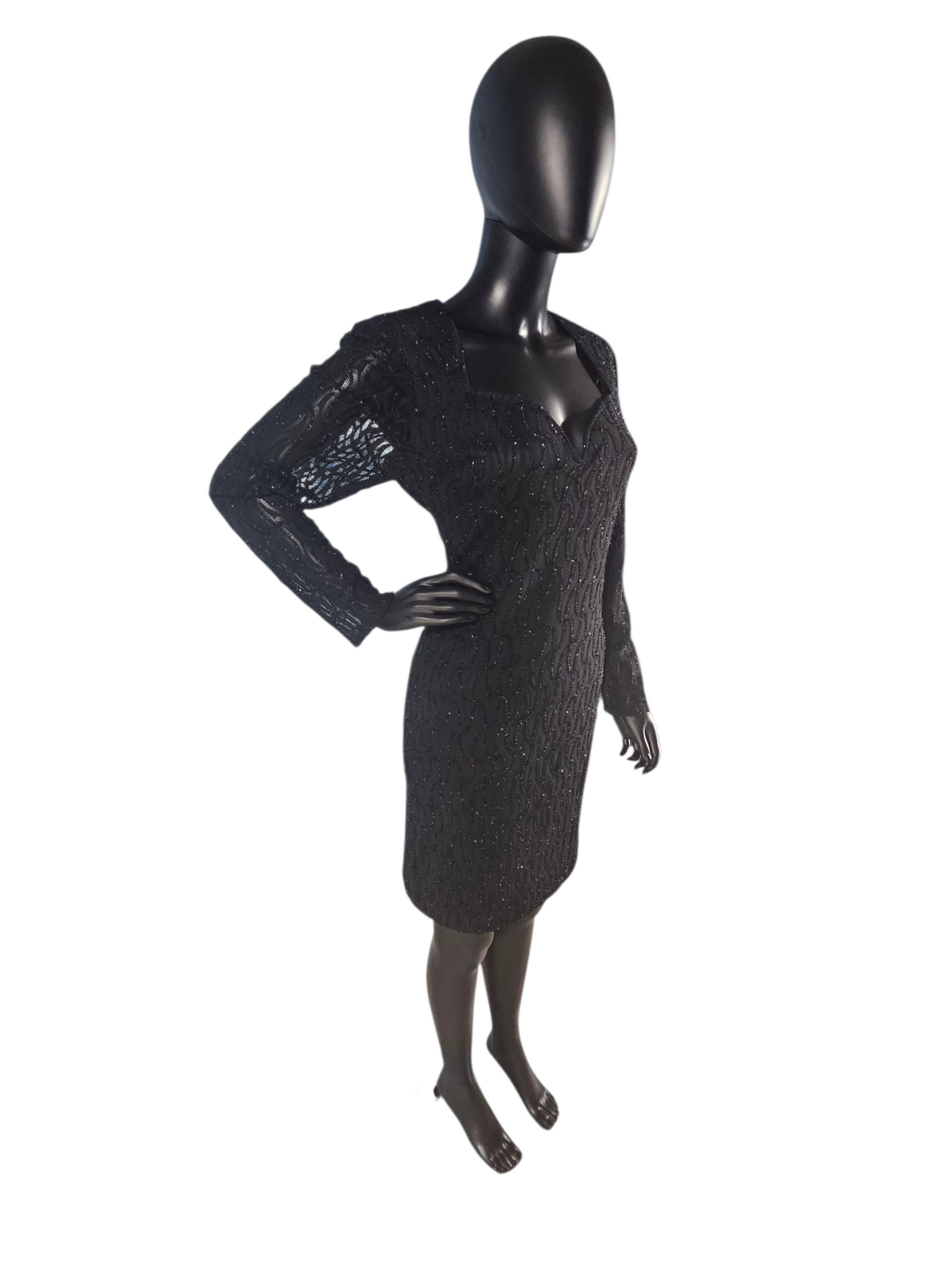 Vintage Black Sparkle Detail Long Sleeve Cocktail Dress