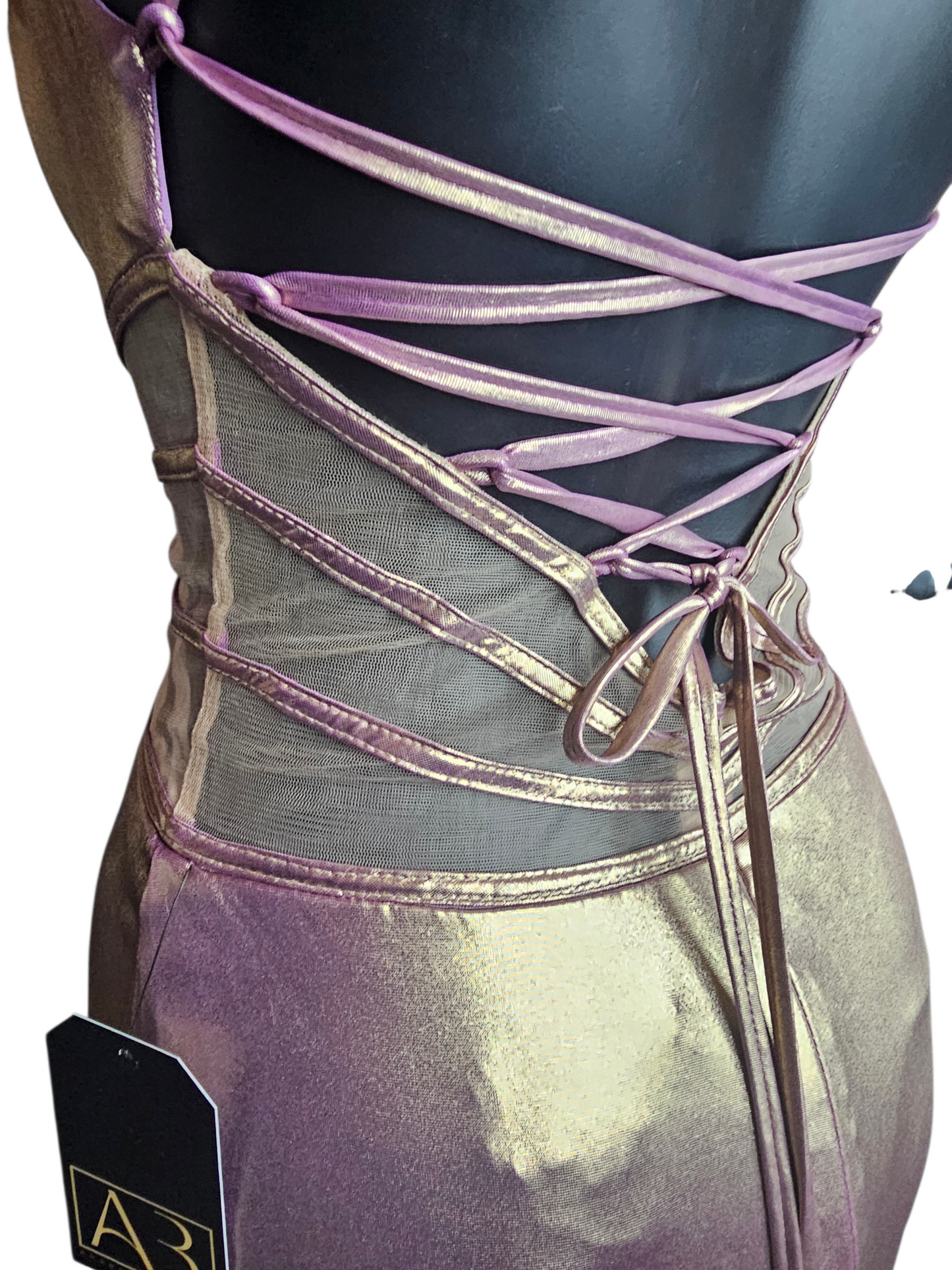 Rose Gold Iridescent Stretch Plunge Prom/Party Dress - Sparkle