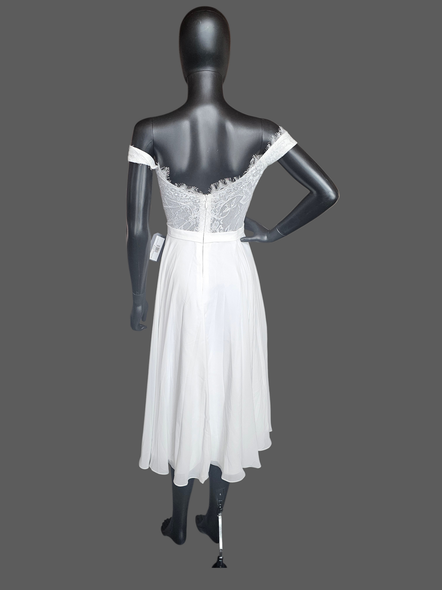 White Off Shoulder Tea Length Courthouse Wedding Dress - JJ's House NWT