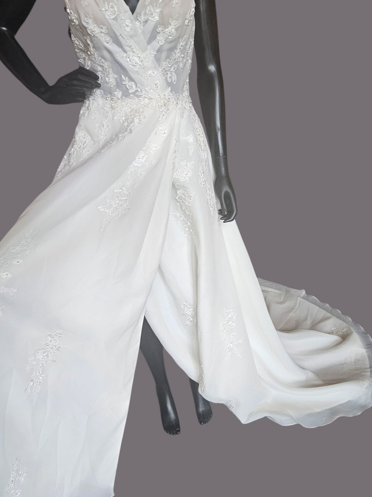 V-Neck Illusion Full Skirt Wedding Gown  - Madeline Gardner