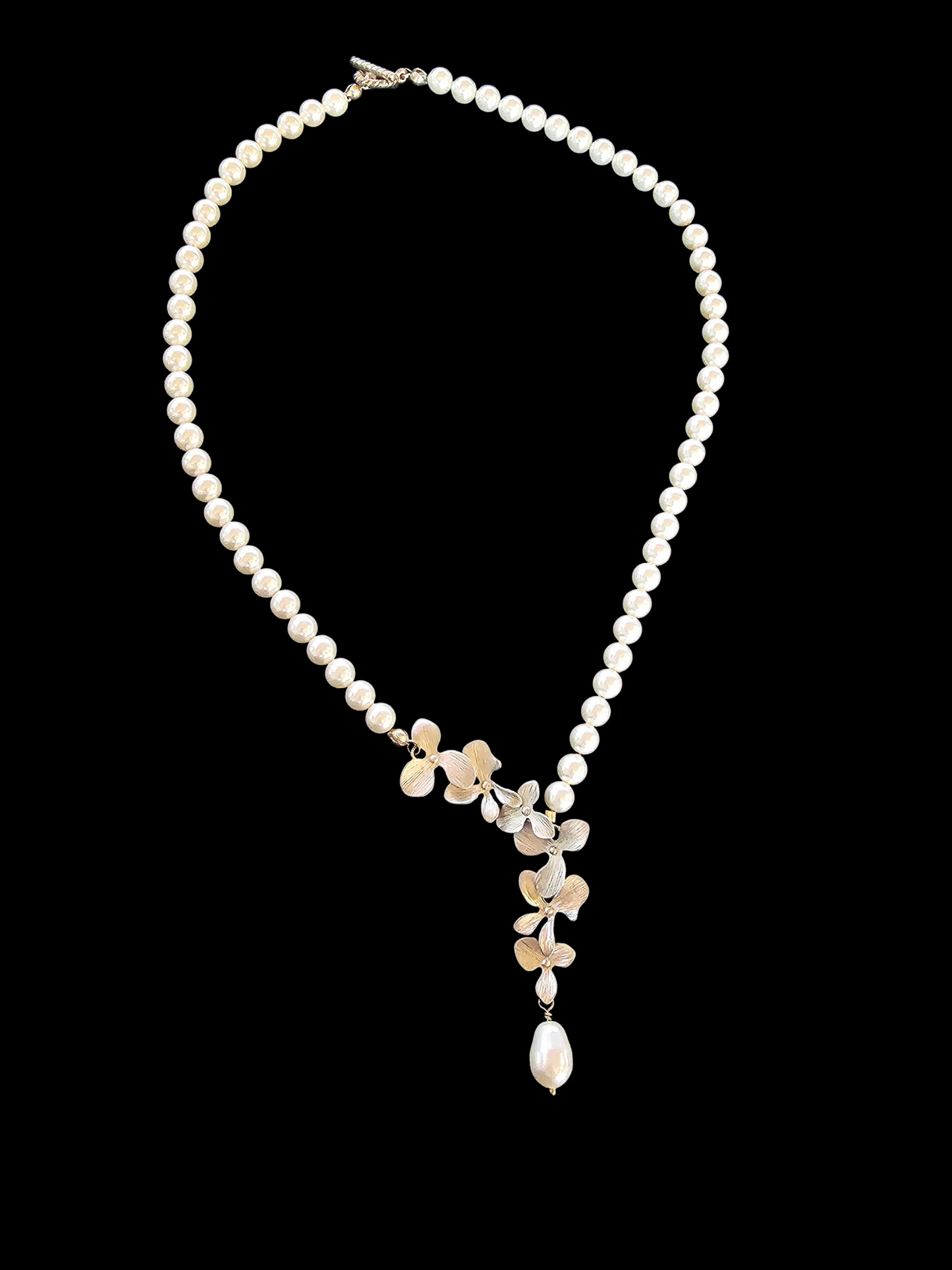 Faux Pearl Floral Collar Necklace