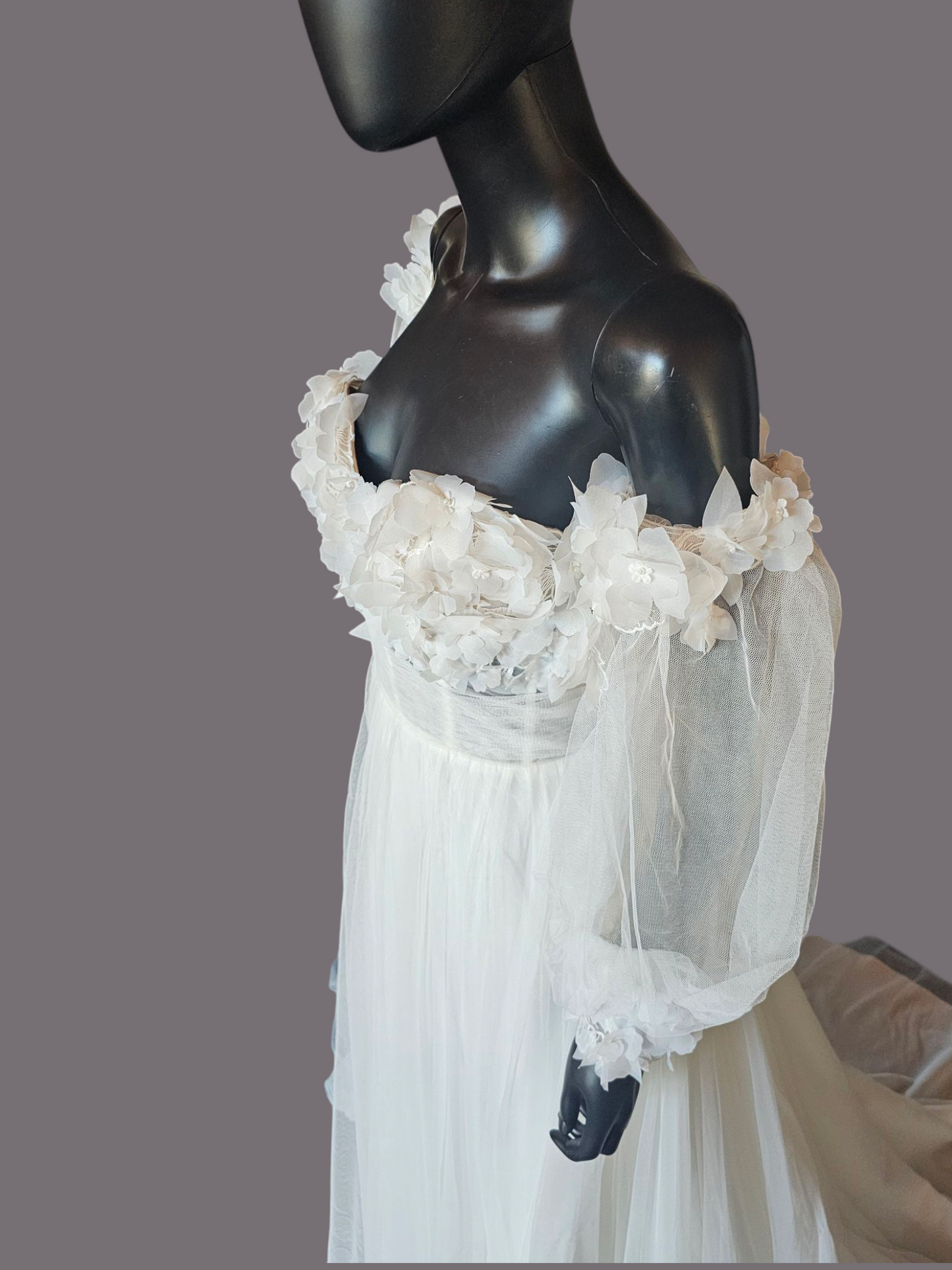 Ivory/Latte Floral Full Tulle Wedding Gown - Sincerity