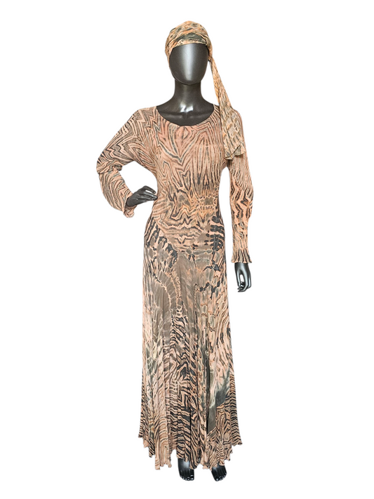 Brown/Black Shibori Silk Hand Dyed Bias Cut Maxi Swing Dress - Carter + Teri