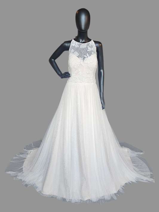 Blush A-Line Lace Racer Halter Illusion Back Wedding Dress - Maggie Sottero