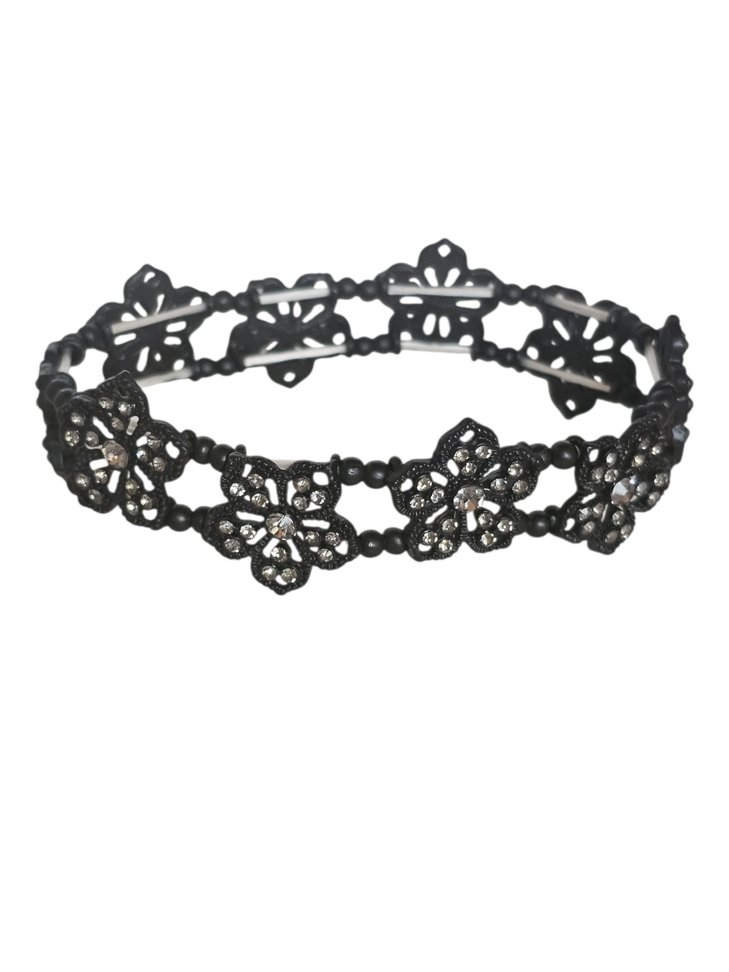 Black Crystal Flower Stretch Bracelet