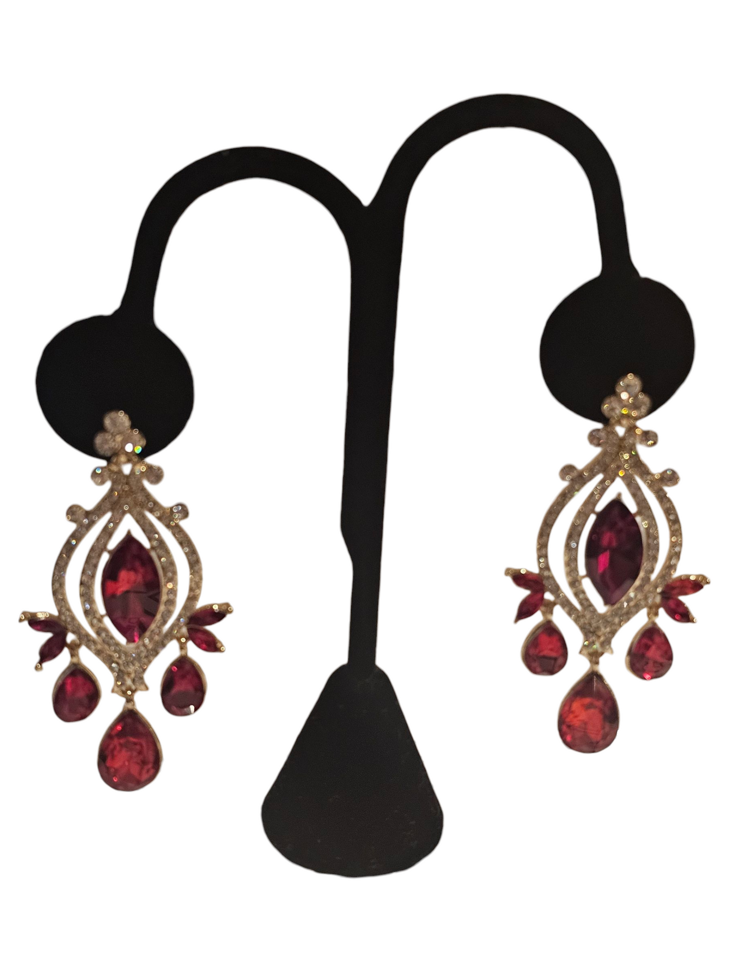Ruby/Gold Teardrop Chandelier Earring