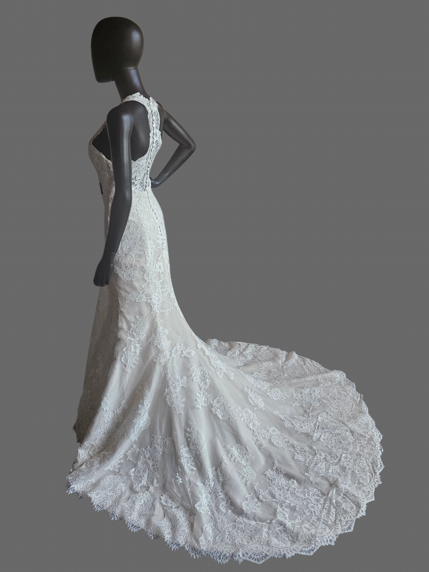 Nude/Ivory Full Lace Racerback V-Neck Fit/Flare Wedding Gown - St. Patrick