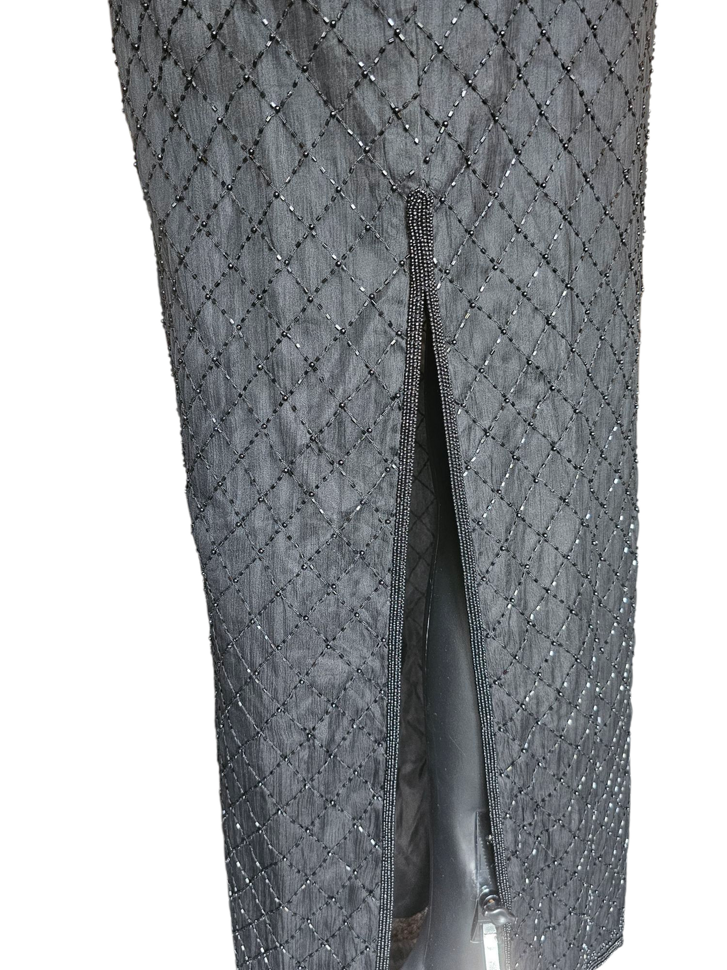 Vintage Black Silk Beaded Formal - Steney