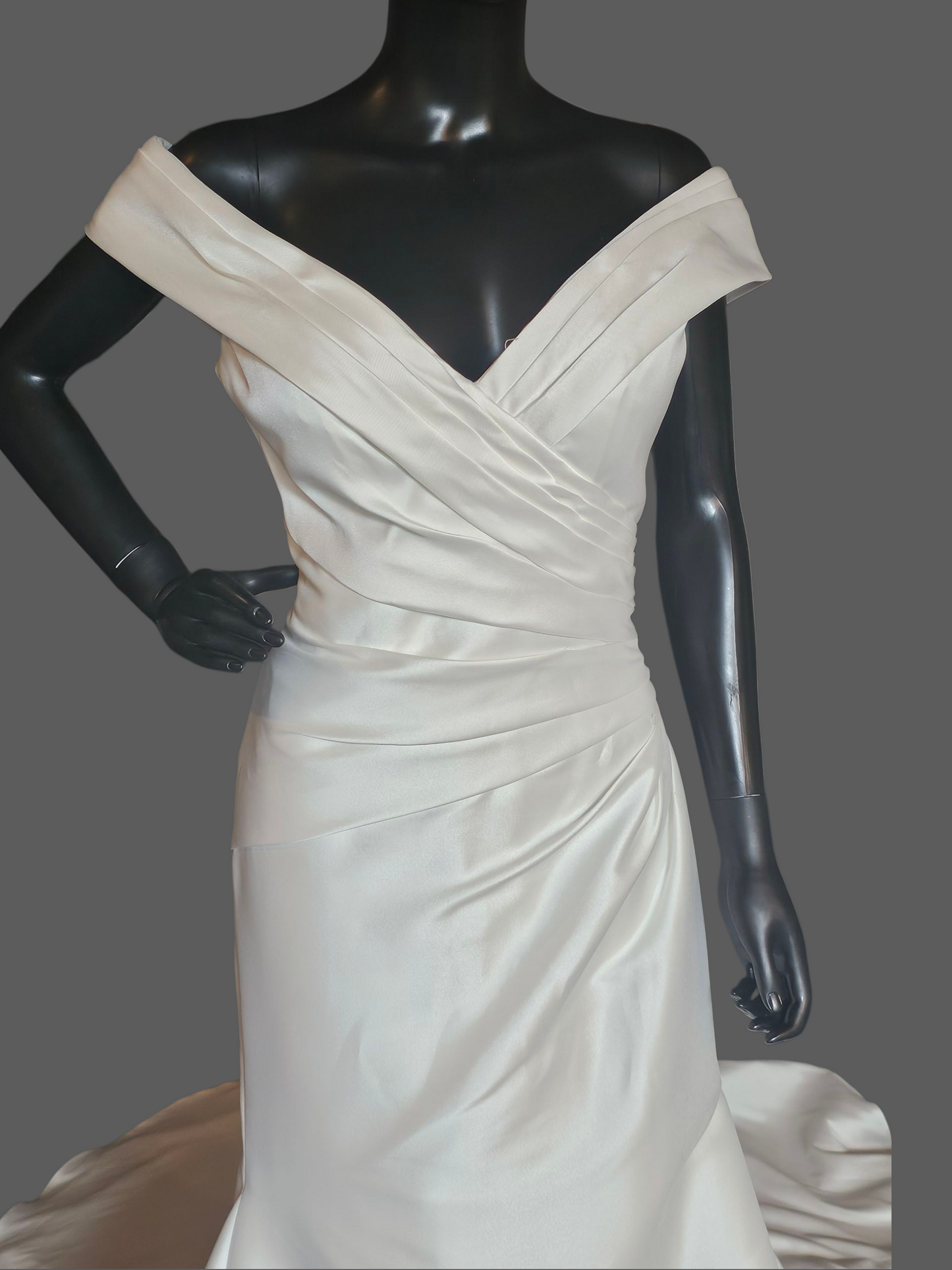 Ivory Mikado Off-Shoulder Fit/Flare Wedding Gown NWOT - Mori Lee