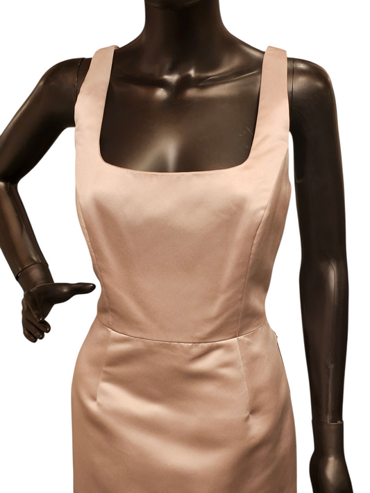 Hayley Paige Satin Fitted Scoop Candlelight Maxi Formal Dress