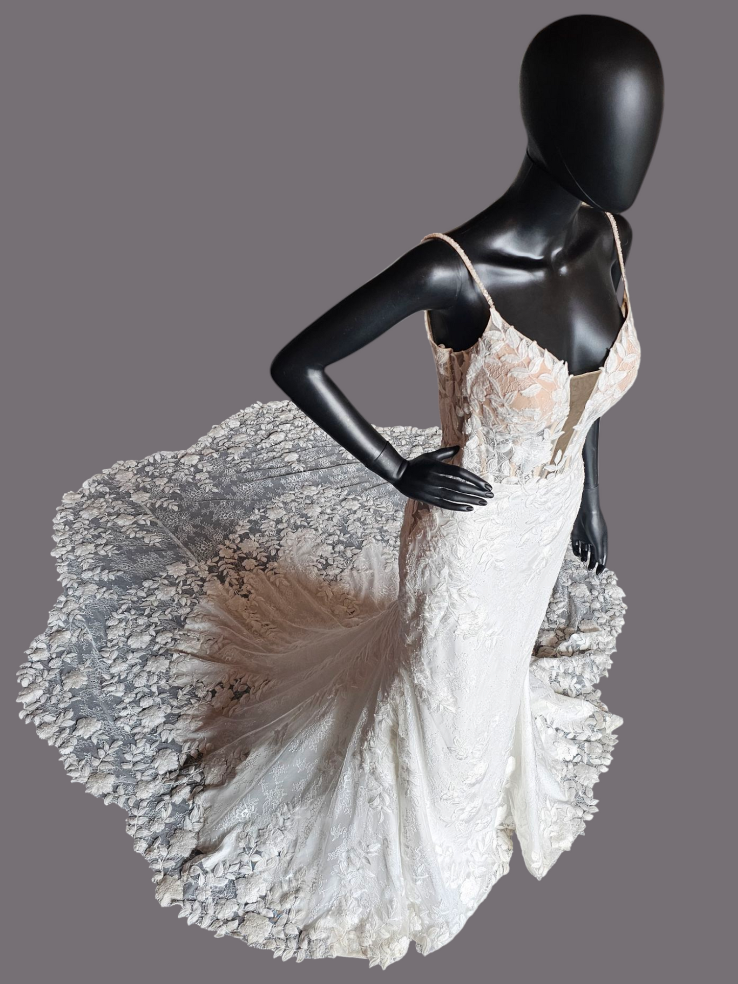 Ivory Lace Illusion Plunge Fitted - Brooklyn Grace