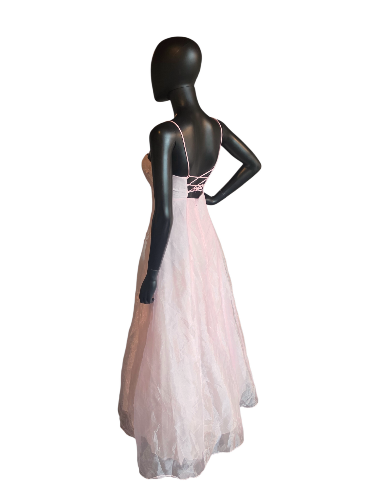 Vintage Y2K Baby Pink A-Line Organza Overlay Rose Details Formal Dress - Zum Zum