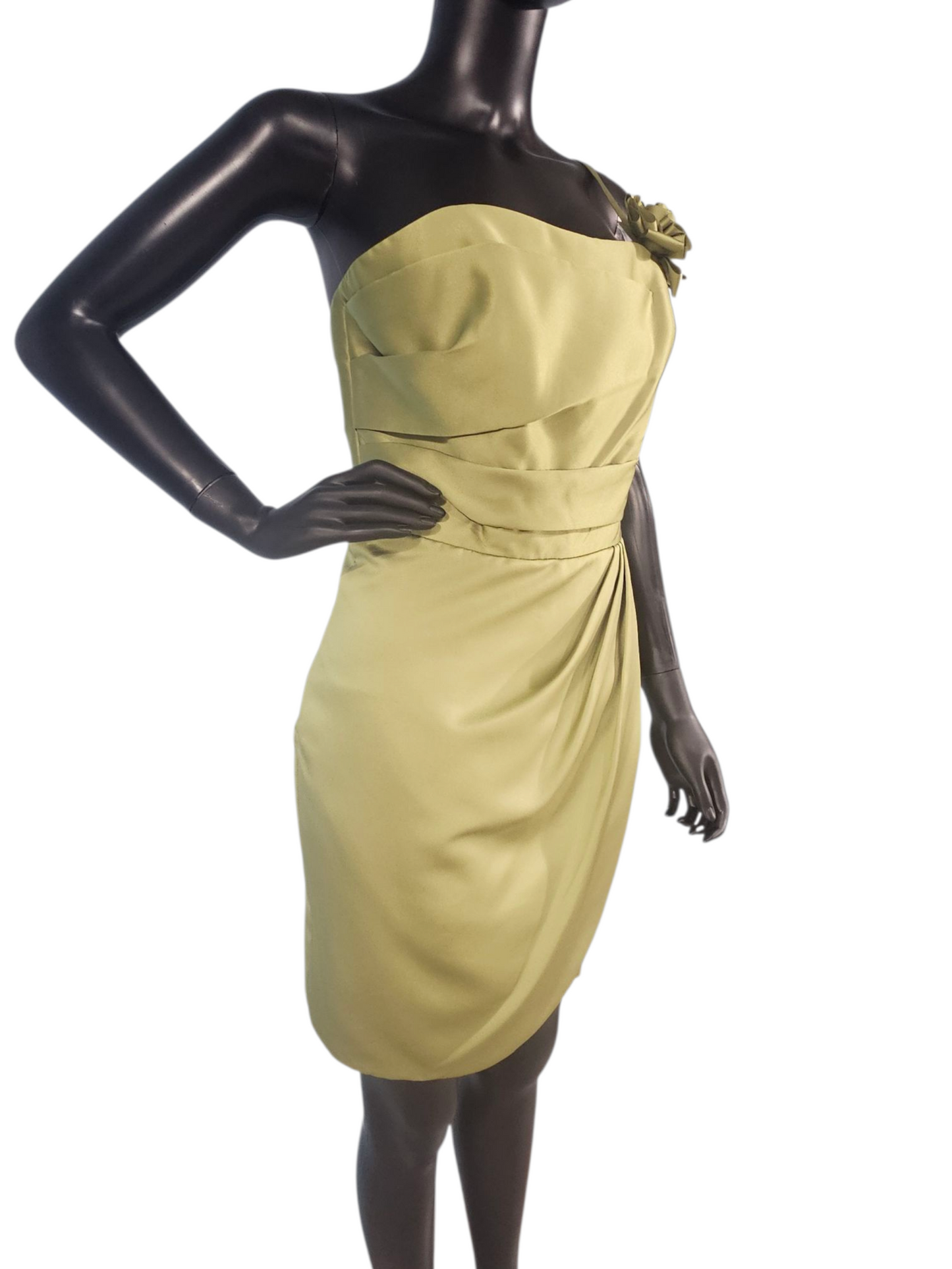 Moss Satin Fitted One Shoulder Cocktail Dress - Da Vinci