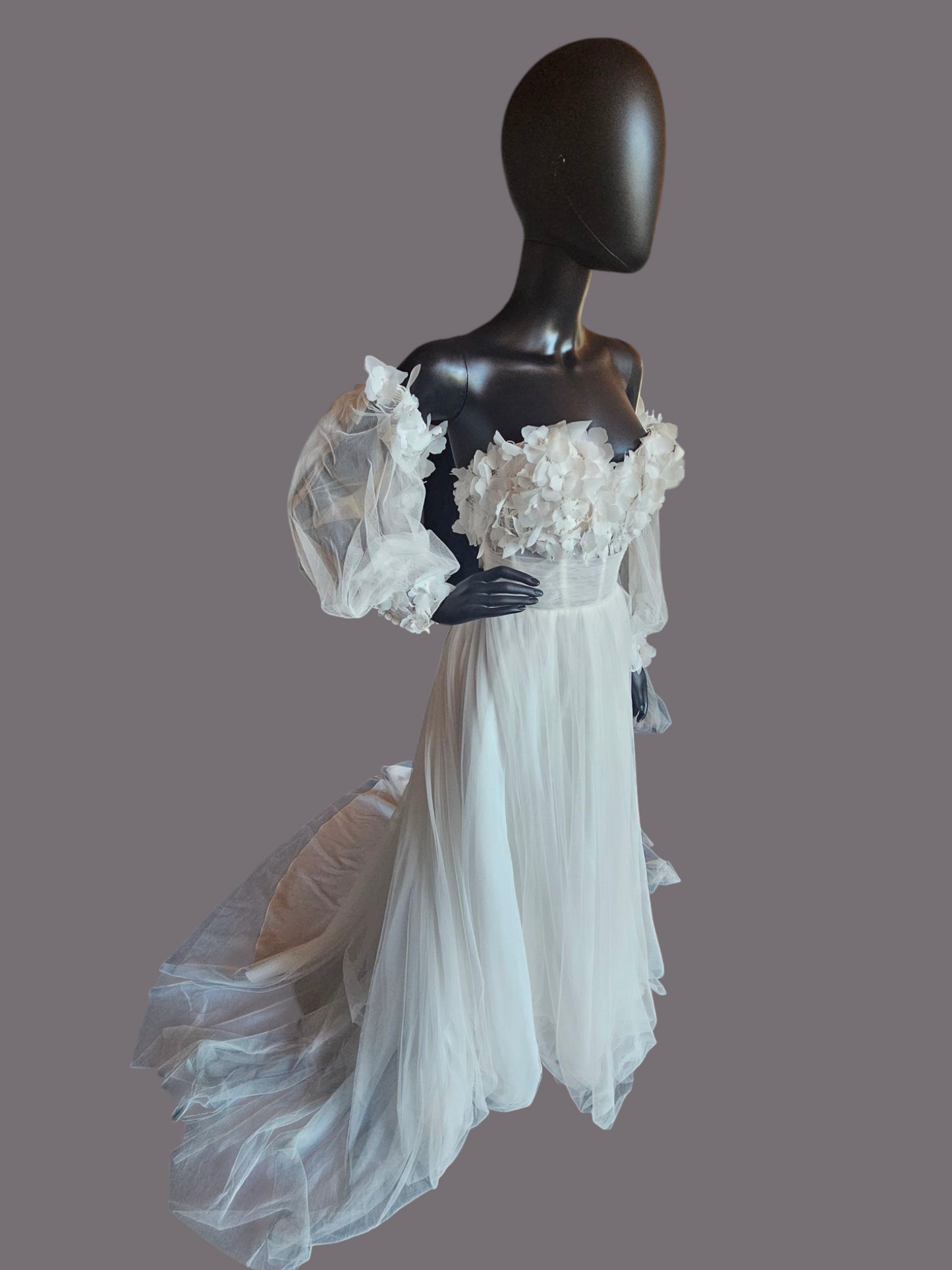 Ivory/Latte Floral Full Tulle Wedding Gown - Sincerity