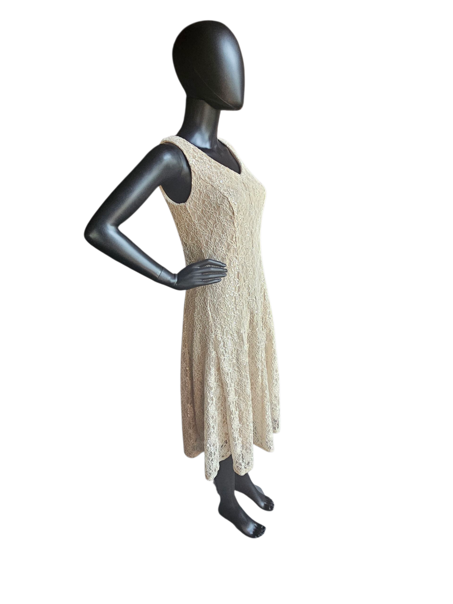 Champagne/Silver V-Neck Lace Mid-Length Cocktail Dress - J. Taylor