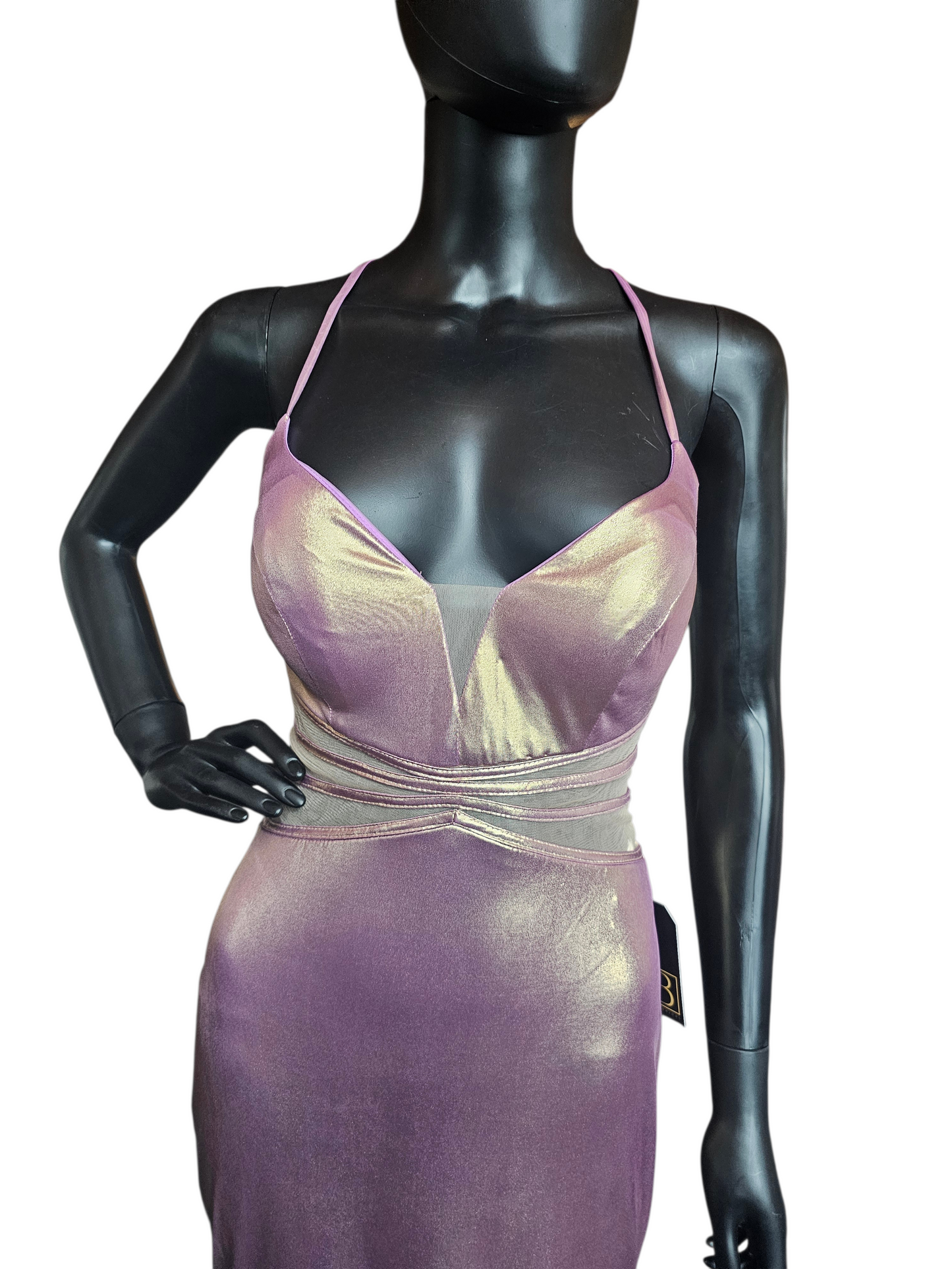 Rose Gold Iridescent Stretch Plunge Prom/Party Dress - Sparkle