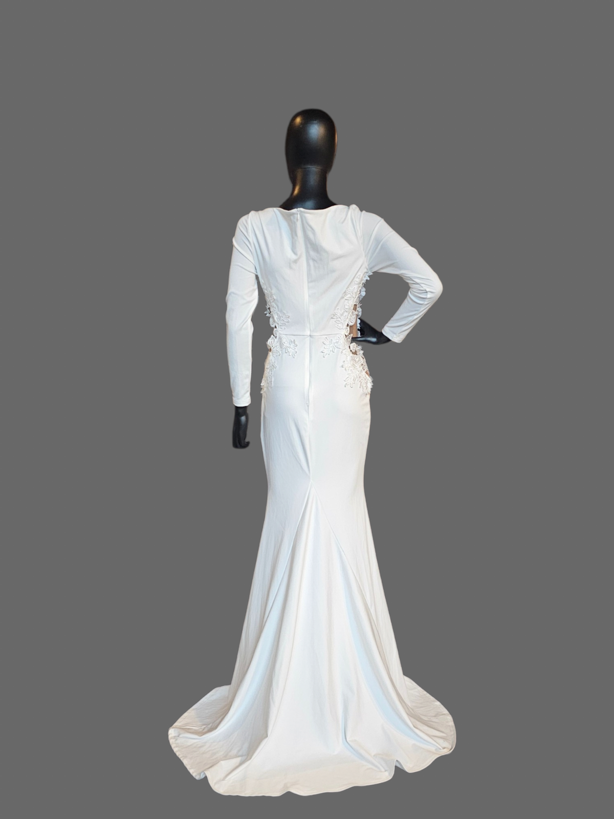 White High Neck Long Sleeve Floral Cutout Wedding Gown