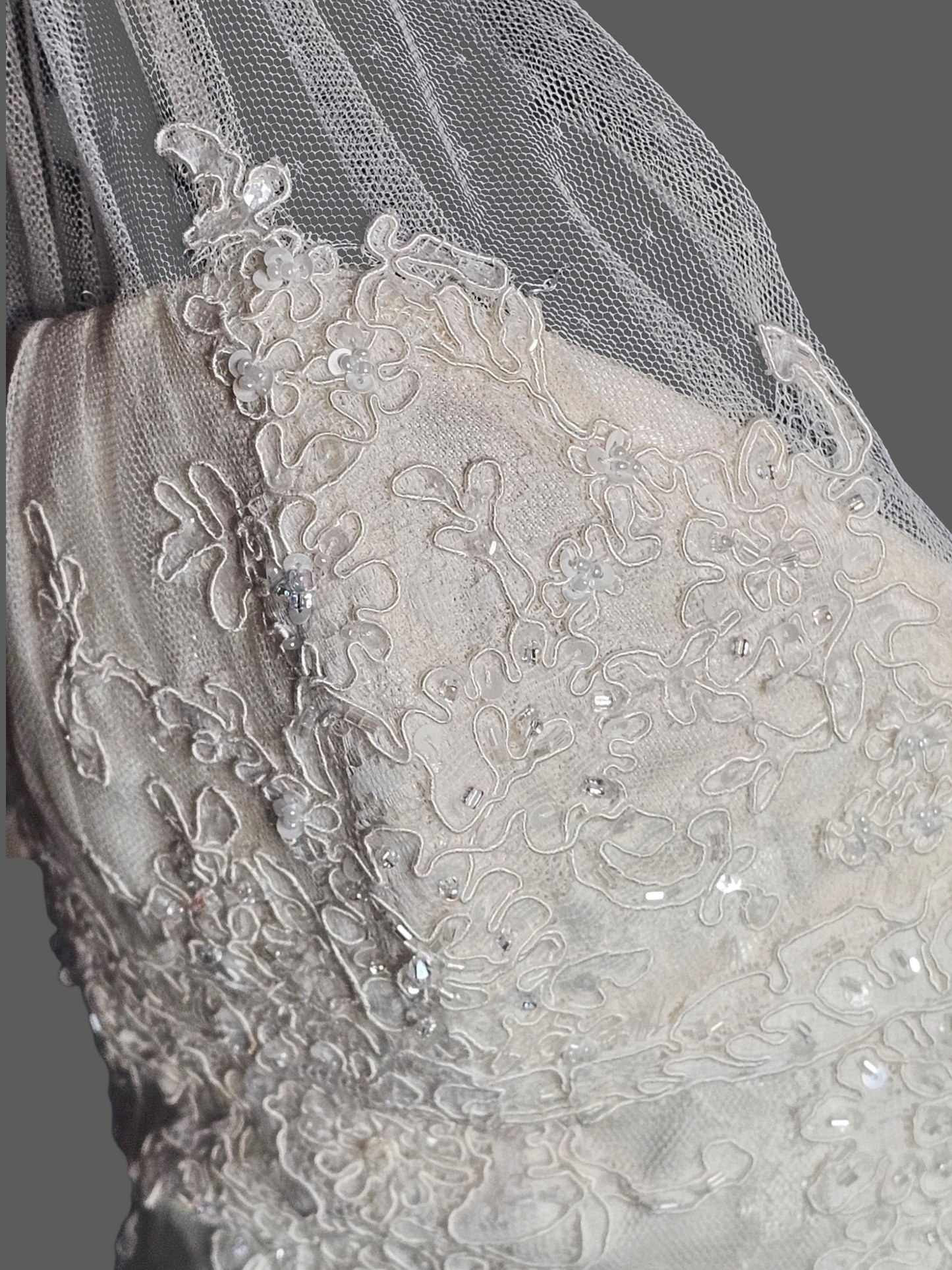 Dark Ivory Lace Fit/Flare V-Neck Wedding Gown - Pronovias