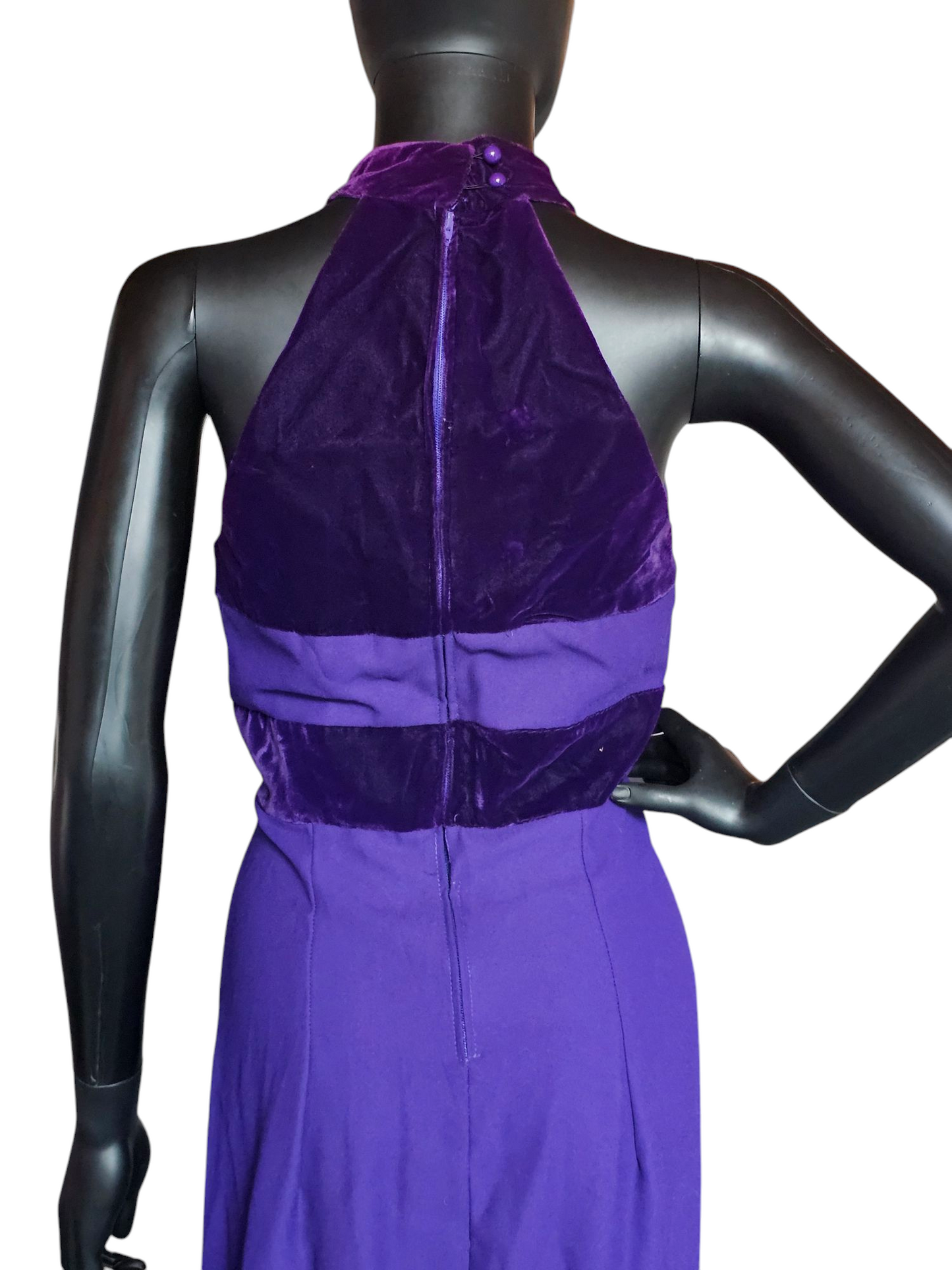Vintage Purple Velvet/Crepe Halter Sheath