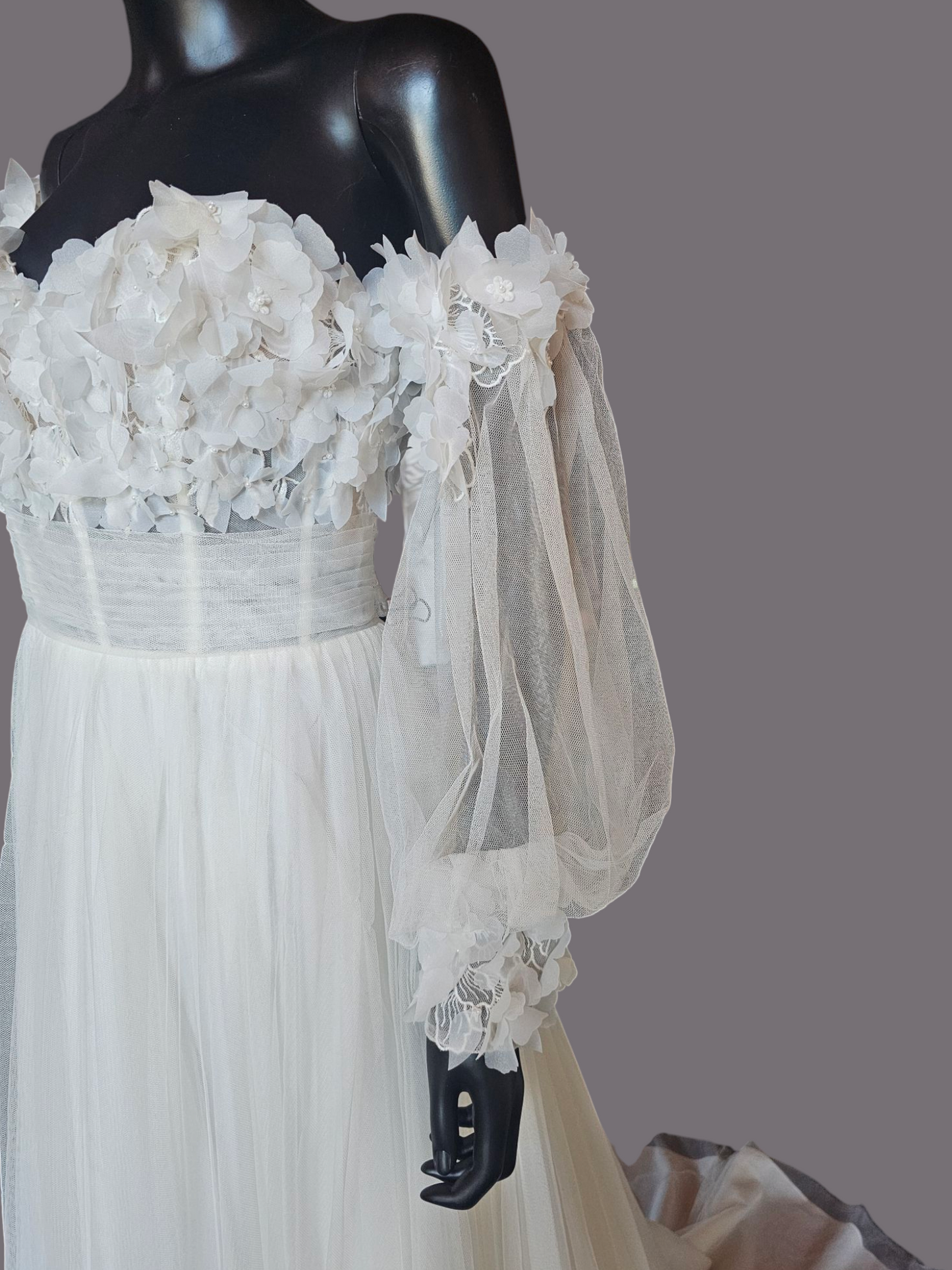 Ivory/Latte Floral Full Tulle Wedding Gown - Sincerity