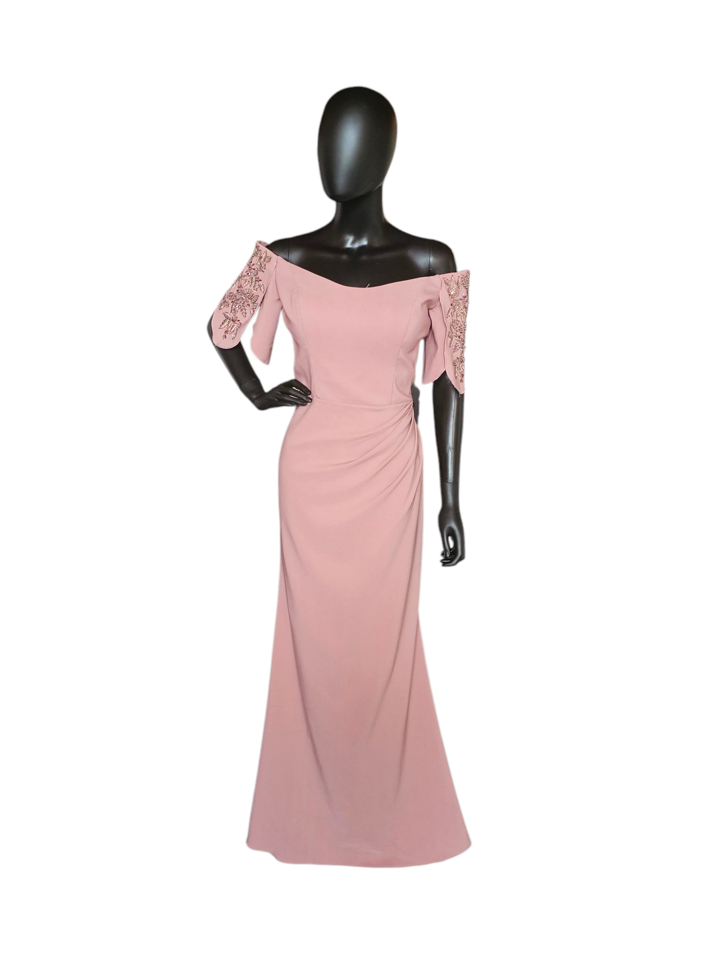 Dusty Rose Off Shoulder Fit/Flare Formal Gown - Madeline Gardner