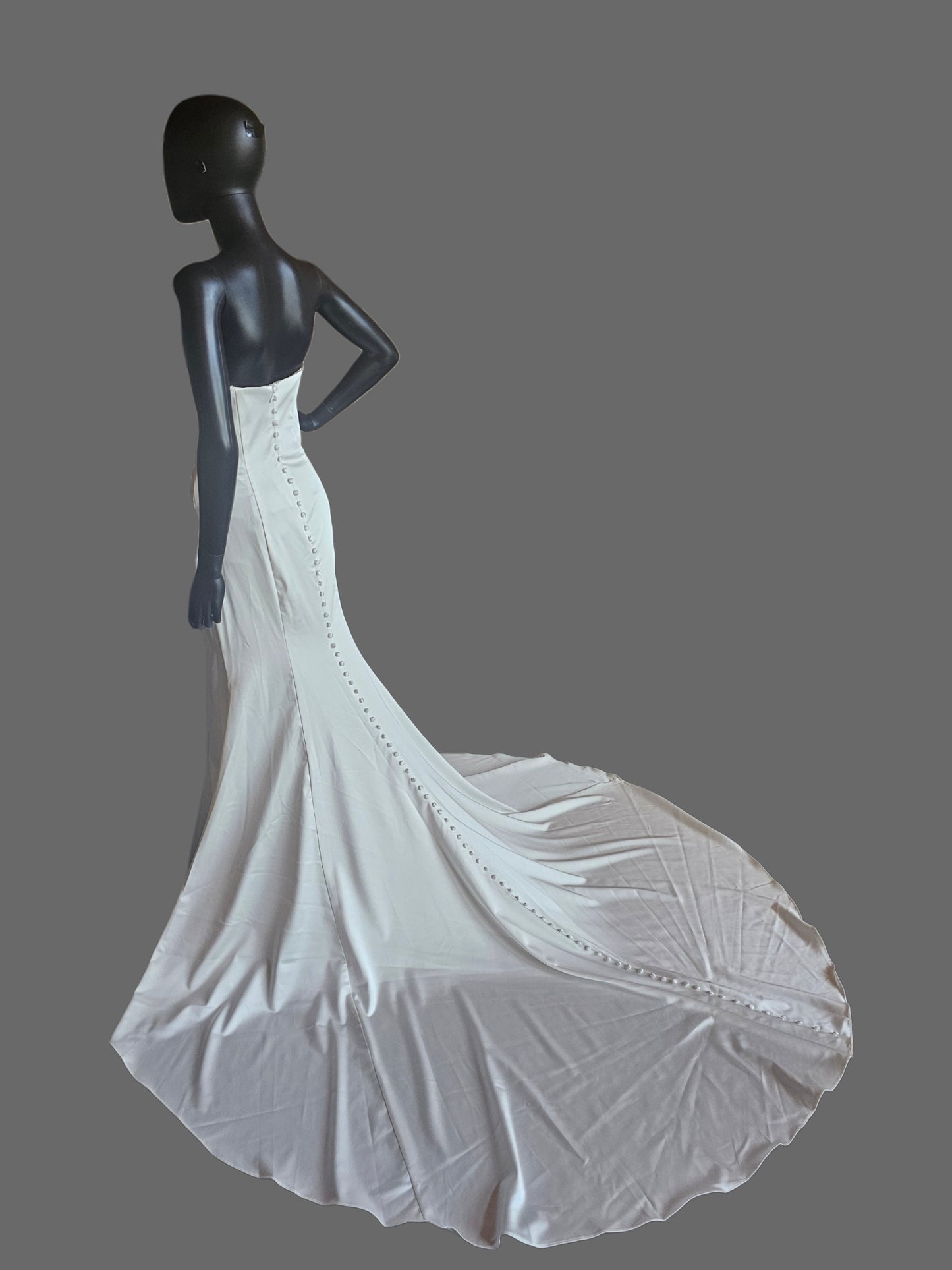 Simple Ivory Satin Sweetheart Fit/Flare Minimalist Wedding Gown - Allure