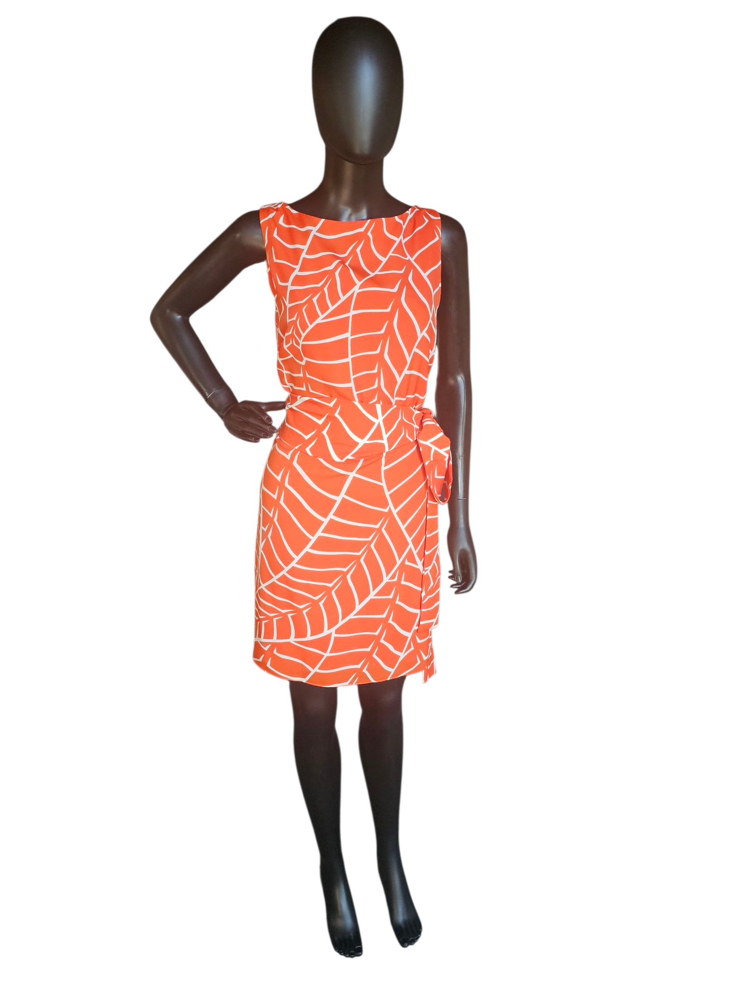 Orange/White Abstract Print Mid Length Dress - Susana Monaco