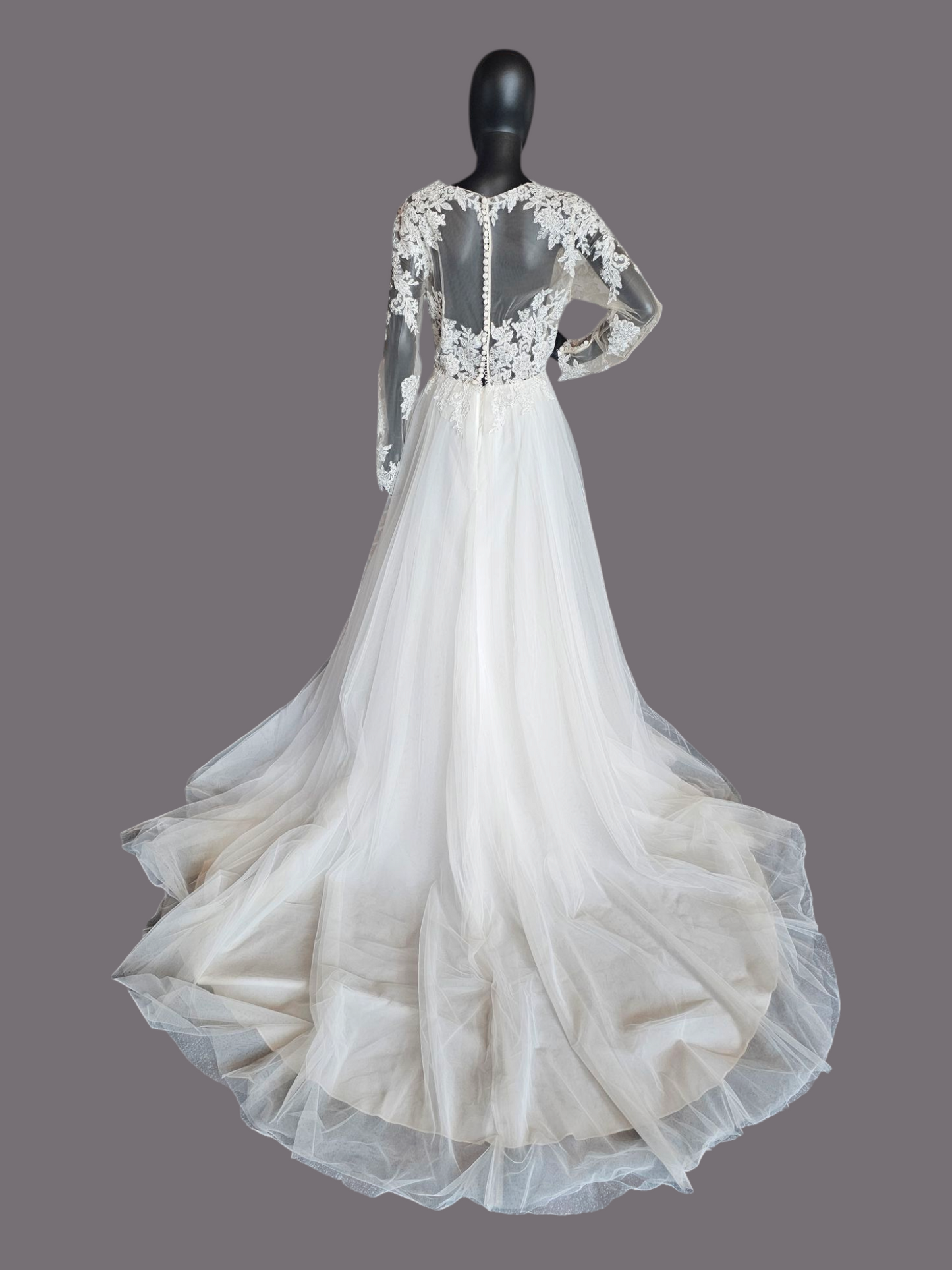 Illusion Bodice Long Sleeve A-Line Wedding Gown  - Evelyn Bridal