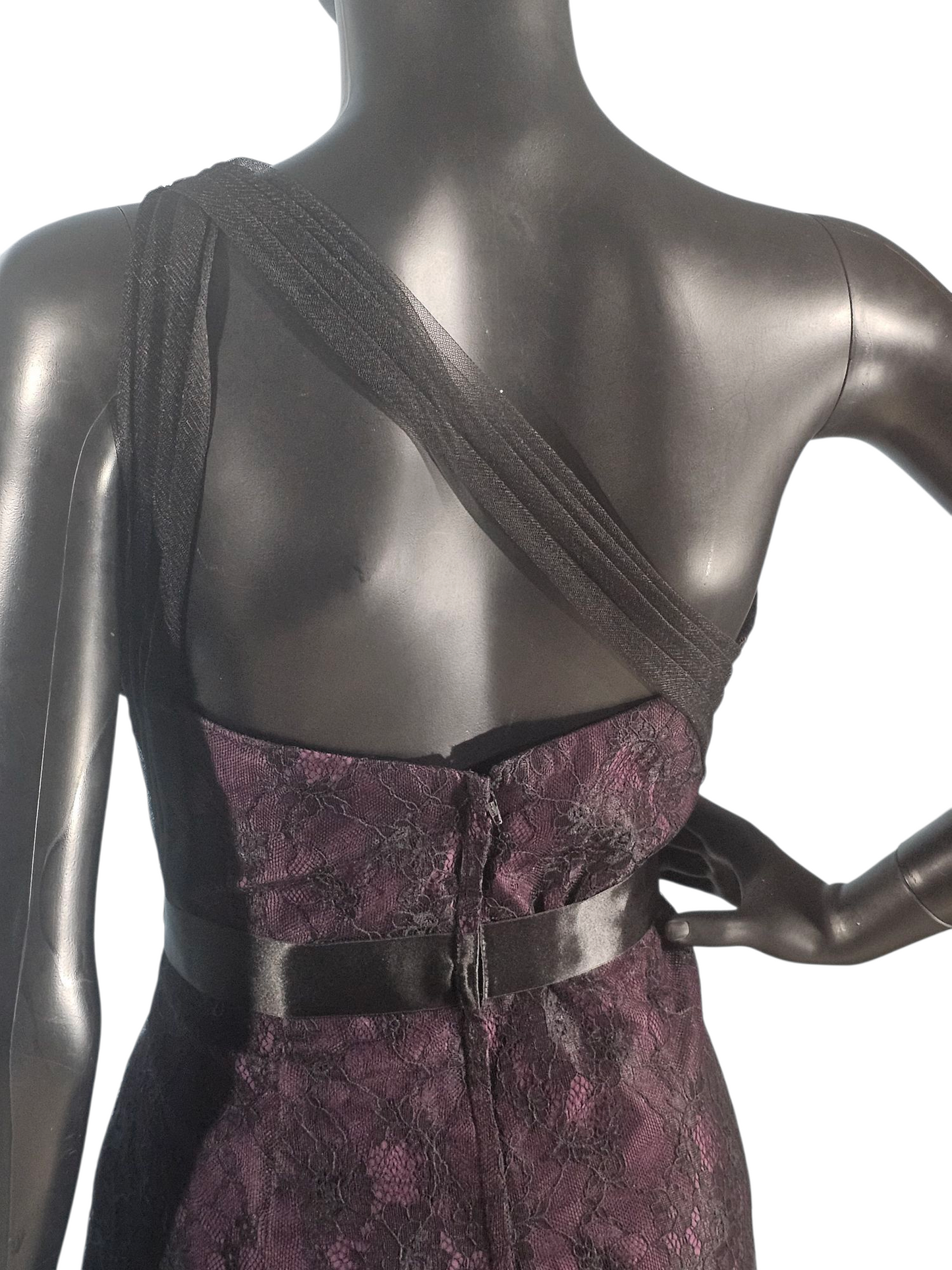 Aubergine/Black Lace One Shoulder Cocktail Dress - Da Vinci