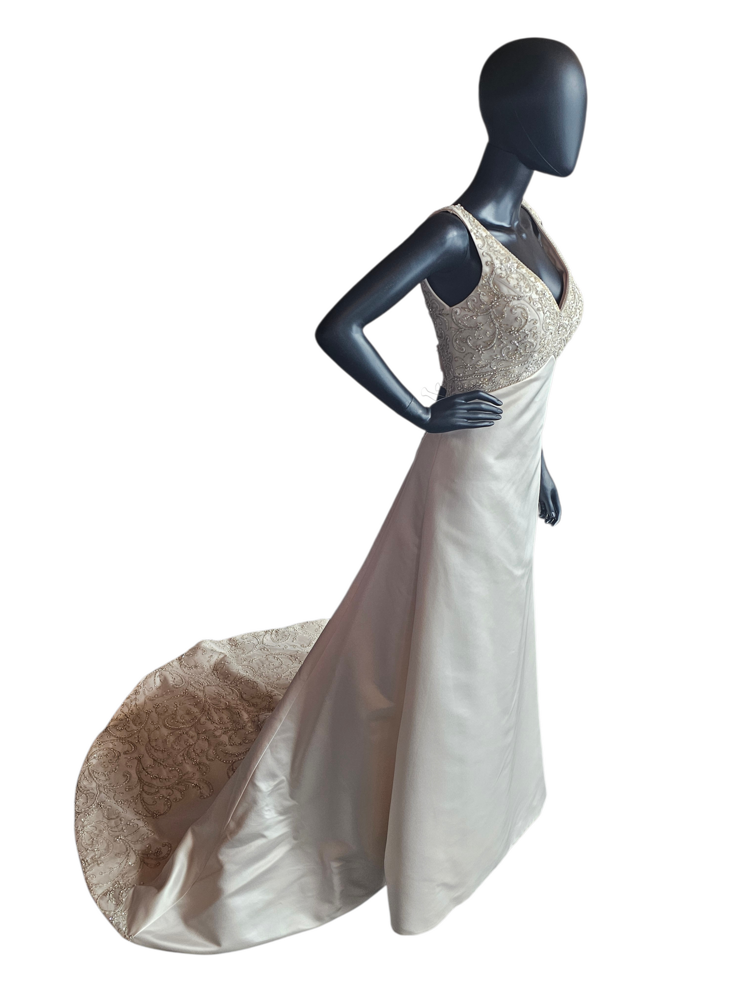 Champagne Empire Satin V-Neck Wedding Gown - Casablanca